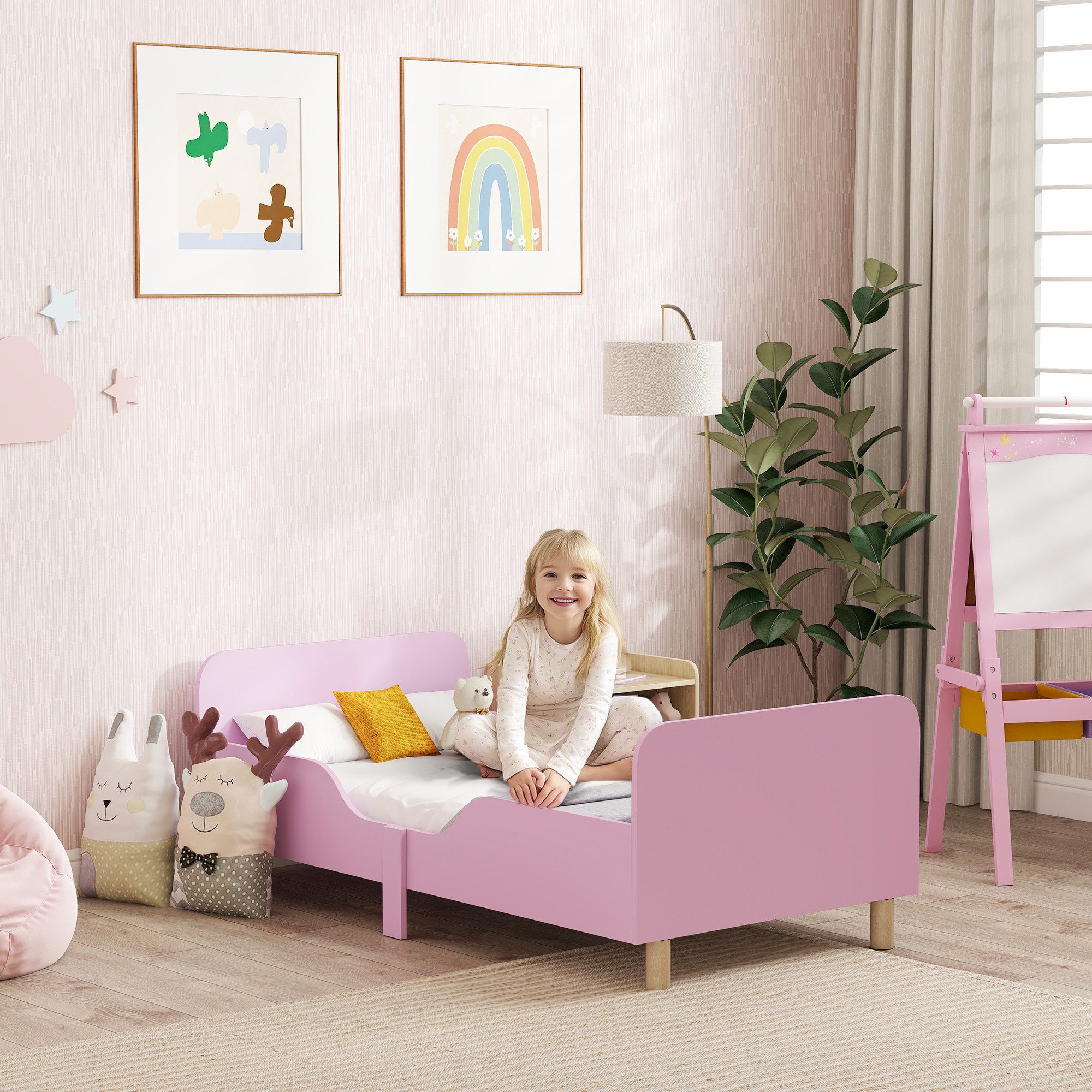 furnicato Babybett 143,5 x 74,2 x 50 cm, Rosa, MDF, Massivholz, mit Schutzgitter, 1-tlg., Sicheres Jugendbett mit Schutzgitter für dein Kinderzimmer