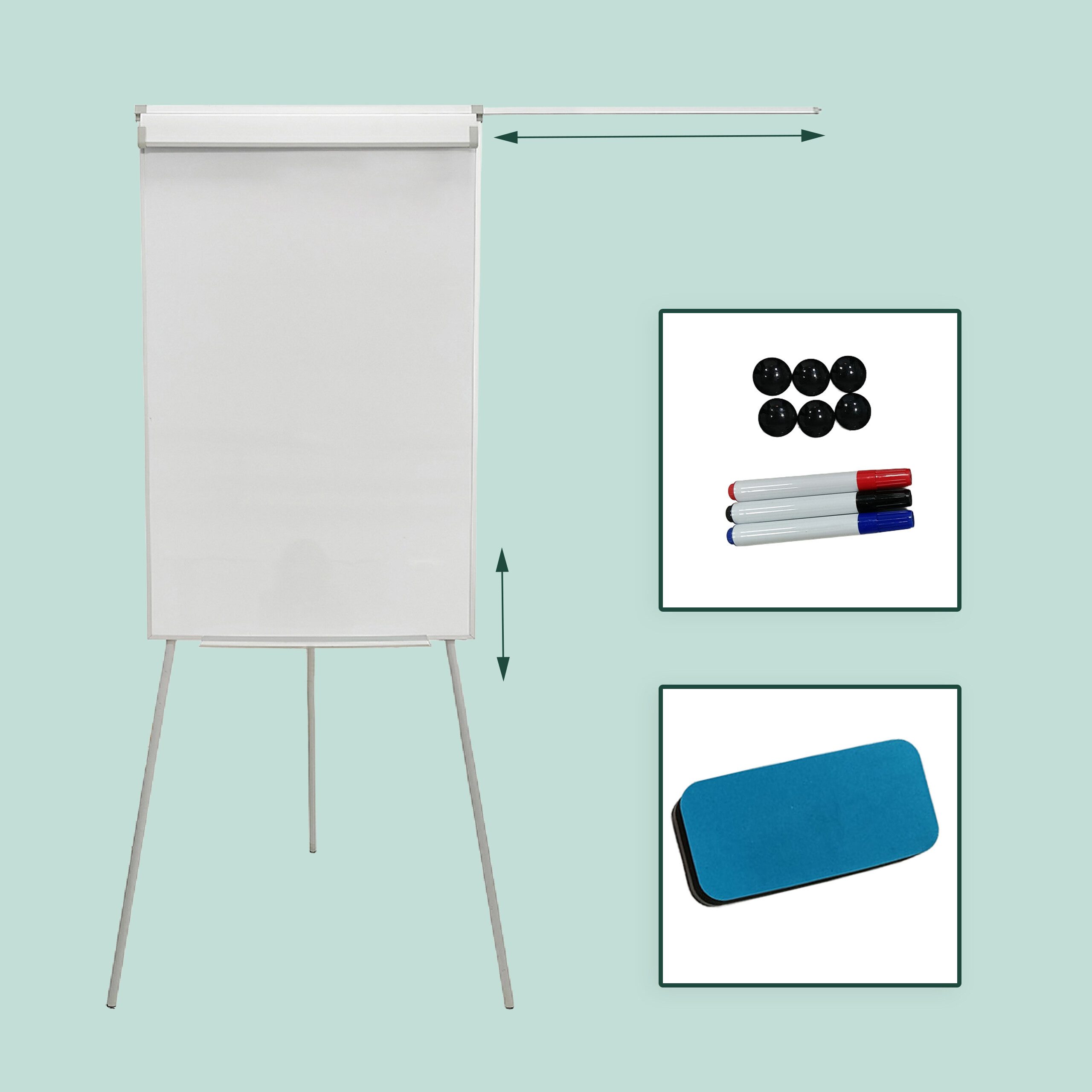 relaxdays Magnettafel Flipchart Whiteboard 100x70 cm 2 Arme, (11-tlg), weiß – Bild 5 von 5