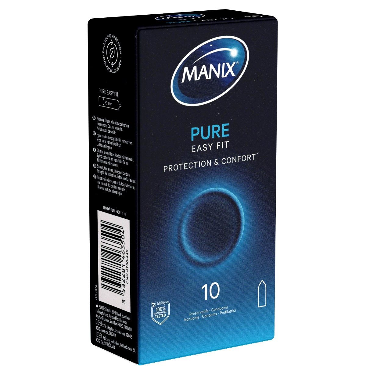 Manix Kondome Pure (Natural) Packung mit, 10 St., französische Standardkondome, natürliche Kondome für mehr Genuss beim Sex