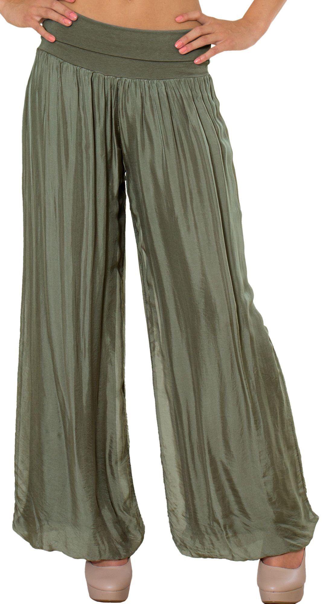 Caspar Palazzohose KHS010 elegante Damen Hose mit Seidenanteil und hohem Stretch Bund oliv grün