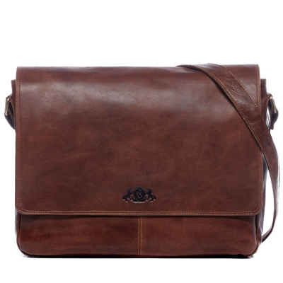 SID & VAIN Messenger Bag Leder Umhängetasche Unisex SPENCER, Laptoptasche 15 Zoll Echtleder, Businesstasche Damen Herren braun