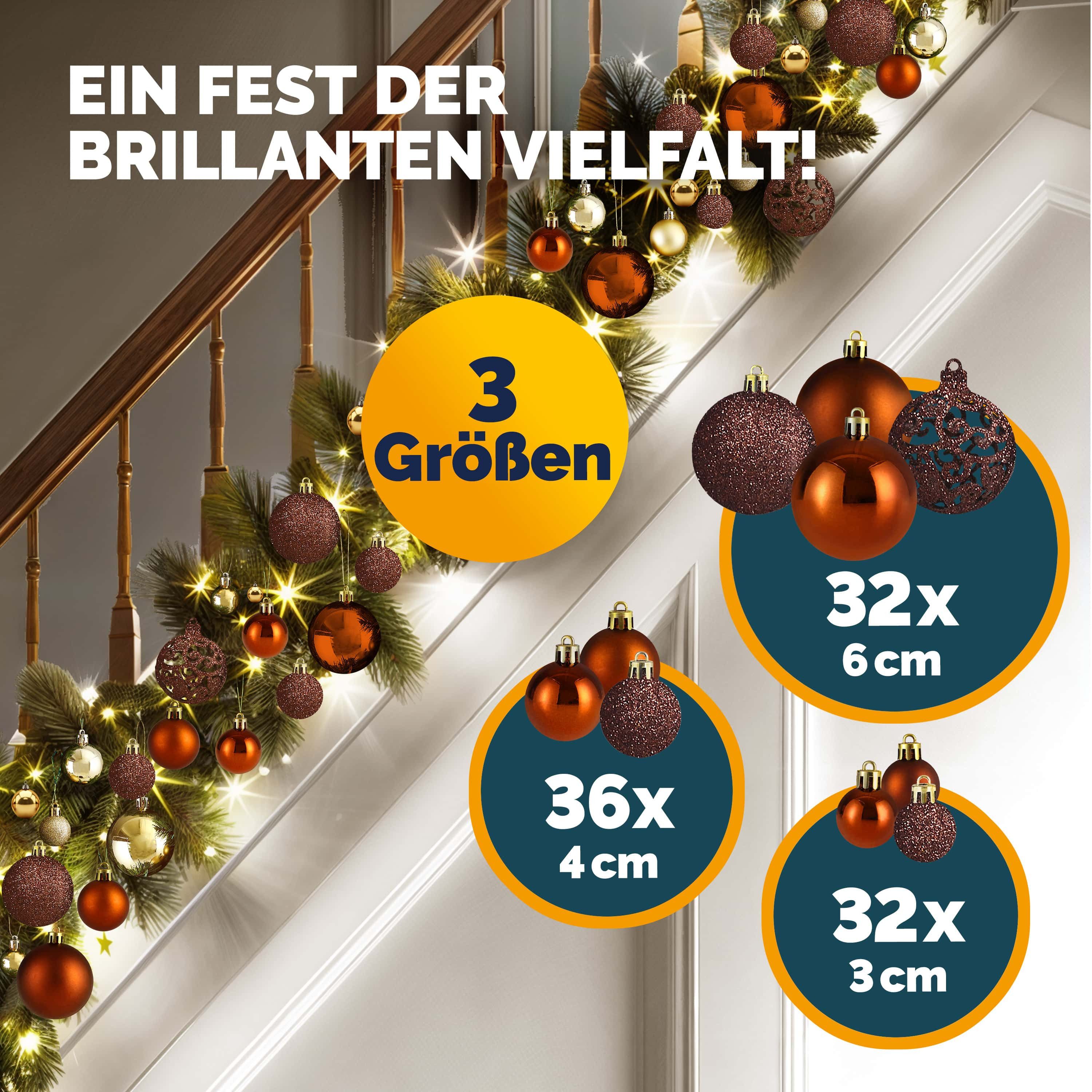 Casaria Weihnachtsbaumkugel (100 St), Weihnachtskugeln 100er Set Weihnachtsdeko matt glänzend glitzer
