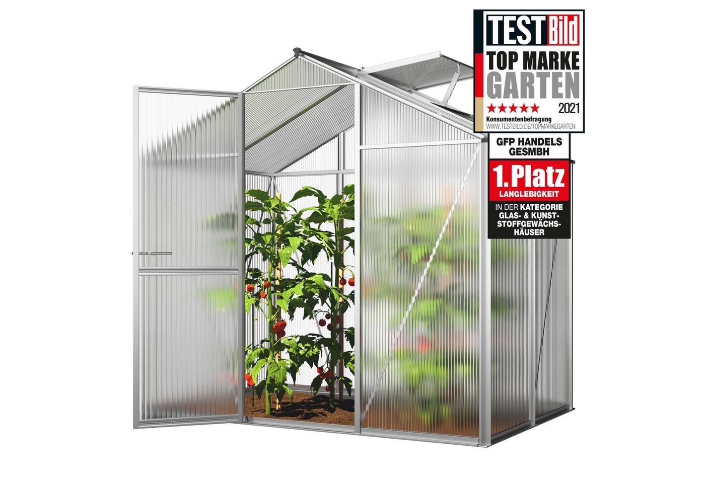 GFP Gewächshaus Eco 2, 6 mm Wandstärke, stabiler Aluminiumrahmen, Polycarbonatplatten silberfarben | Rabatt: 29% GFP Gewächshaus Eco 2, 6 mm Wandstärke, stabiler Aluminiumrahmen, Polycarbonatplatten silberfarben | Rabatt: 29%