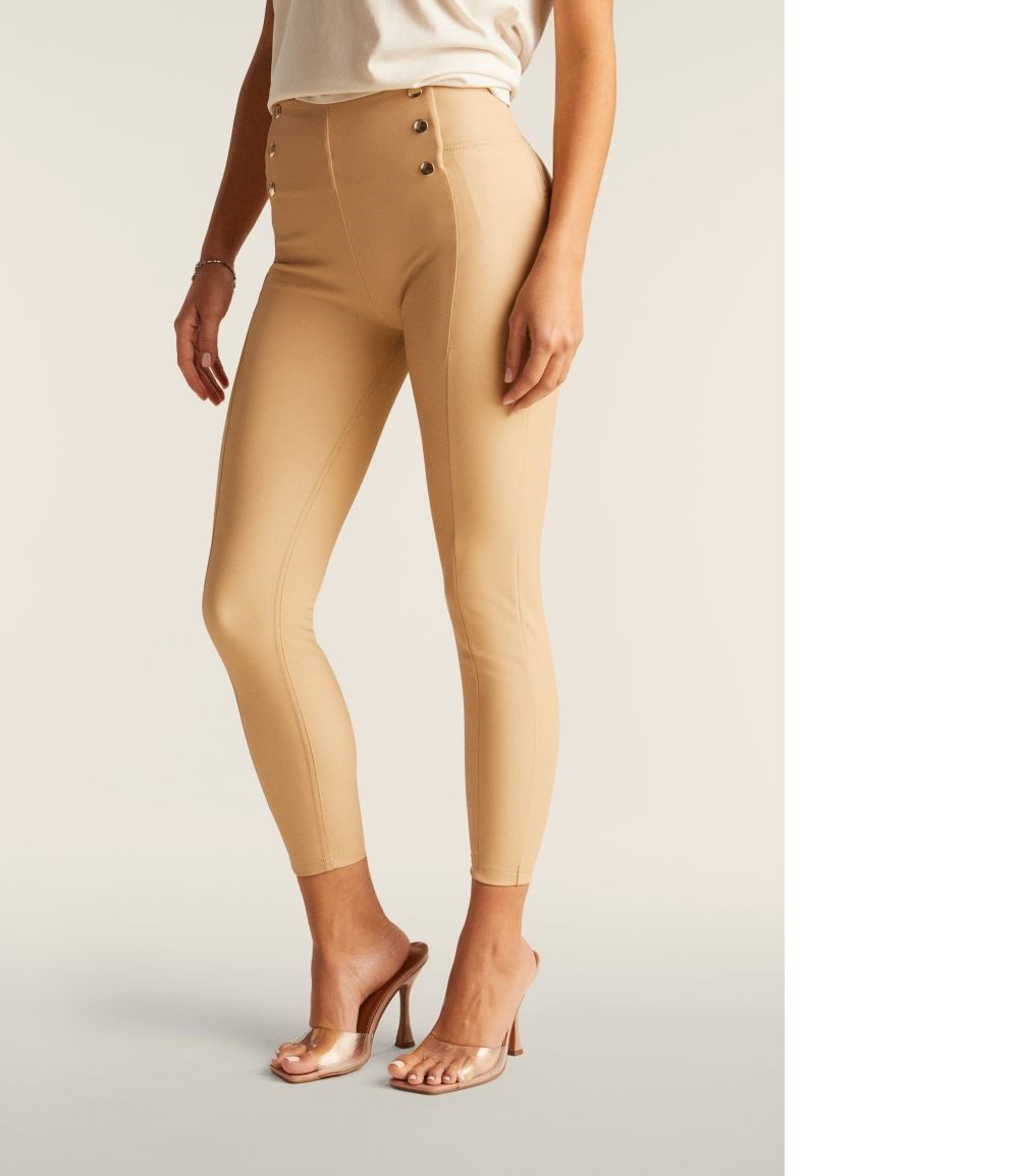 Freddy 7/8-Hose WR.UP aus Kunstleder mit hohem Taillenbund und Zierknöpfen günstig online kaufen