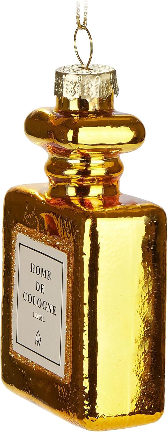 BRUBAKER Weihnachtsbaumkugel Parfum "Home De Cologne" - Handbemalte Weihnachtskugel aus Glas 10 cm (1 St), Luxus Deko für Damen und Herren - Christbaumschmuck Gold Mundgeblasen