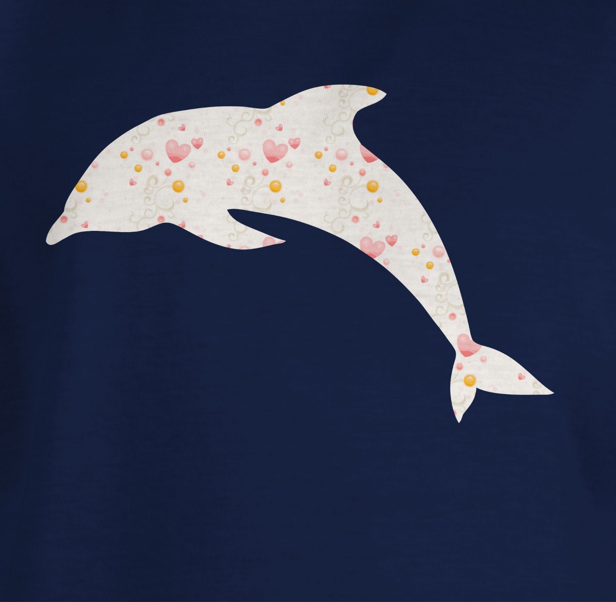 Herzen T-Shirt Shirtracer 1 Tiermotiv Dunkelblau Animal Delfin Print