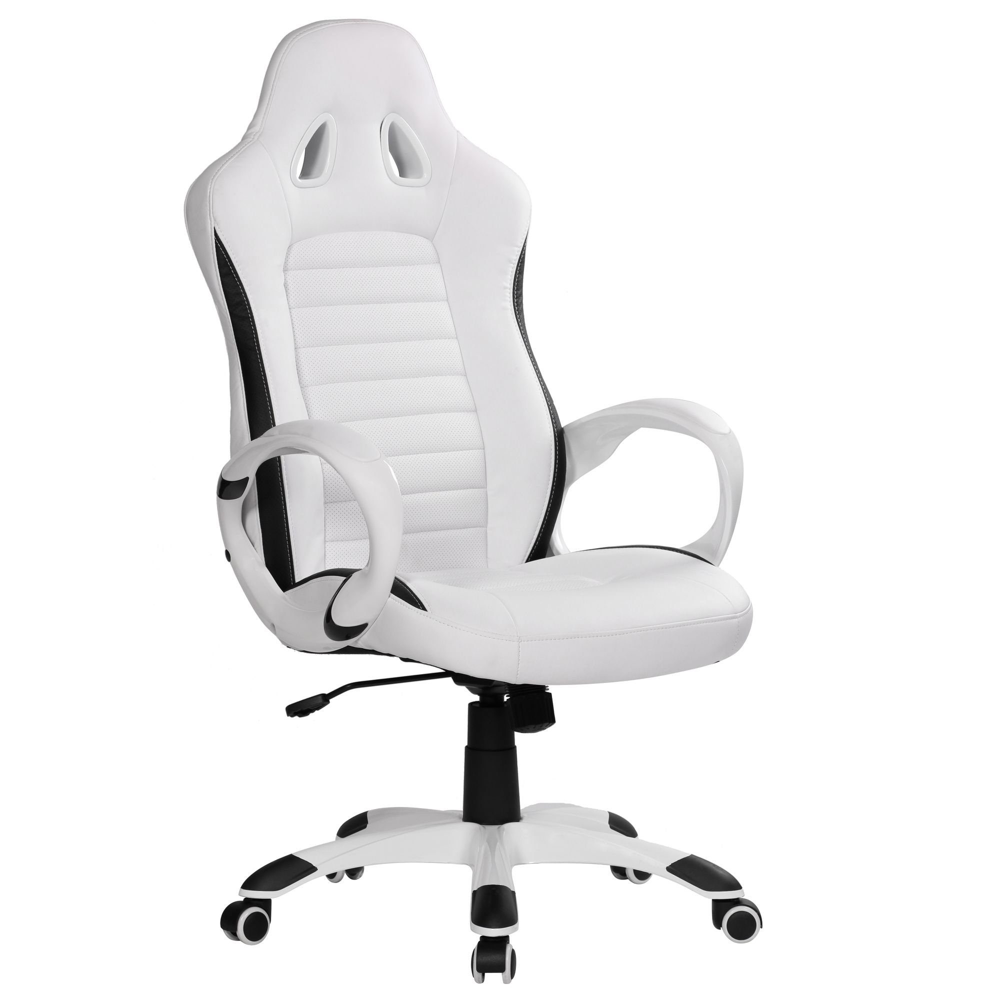 FINEBUY Gaming Chair SuVa1208_1 (Kunstleder Weiß Chefsessel mit Armlehne 110 kg), Bürostuhl Lederoptik Drehstuhl Schreibtischstuhl Weiß | Weiß | Weiß