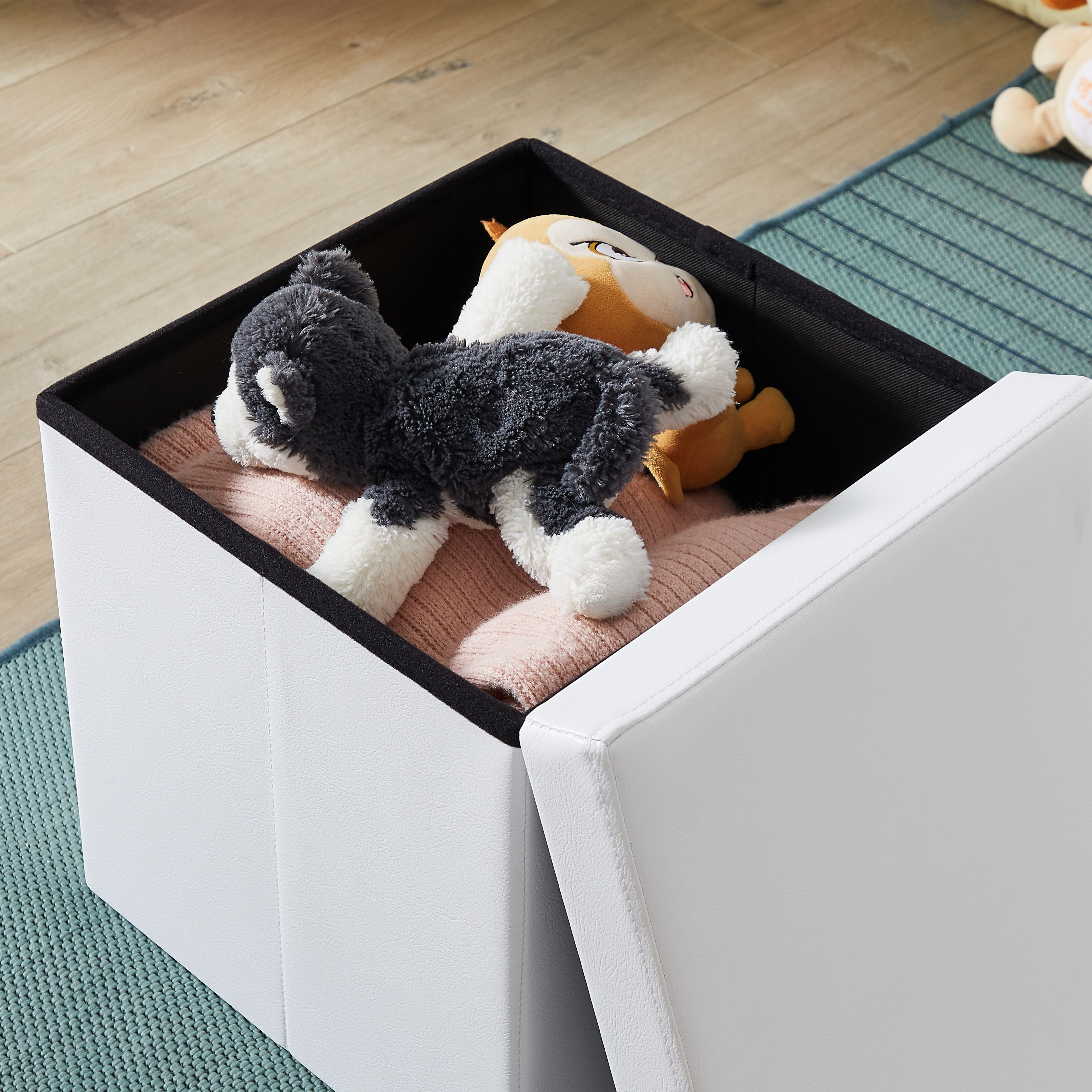 Zedelmaier Sitzbank mit Stauraum Fußbank klappbare Aufbewahrungsbox aus Leinen, belastbar bis 300 kg, als Fußbank, Nachttisch oder Sitzwürfel – Bild 5 von 5