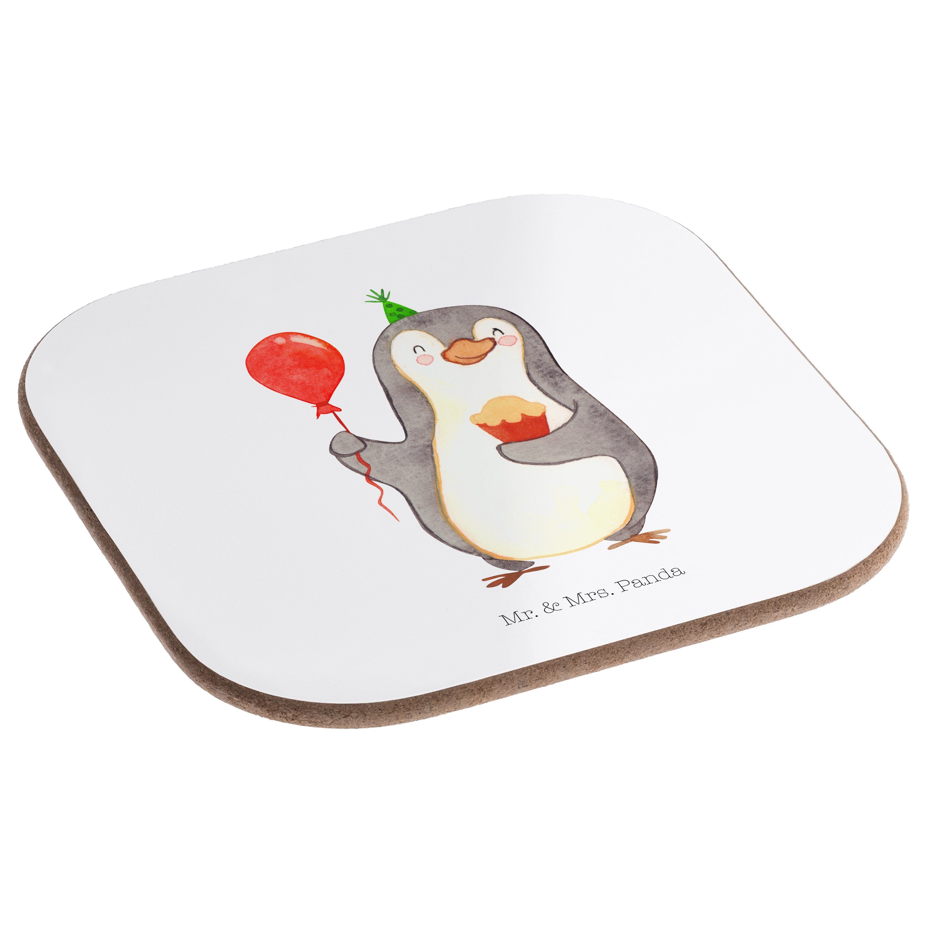 Weiß Pinguin Geburtstag Geschenk, Mr. Geschenke, 1-tlg. Mrs. & Panda Glasunterset, - Getränkeuntersetzer - Kuchen,