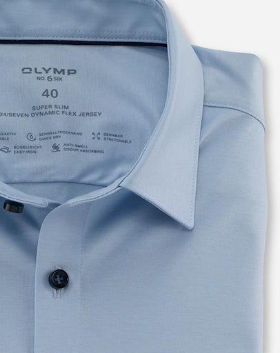 Businesshemd bequemer Jersey-Qualität OLYMP slim No. hellblau in super Six