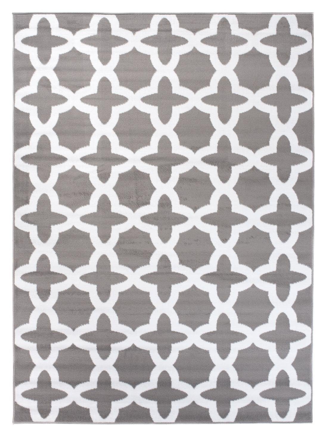 Designteppich Modern Teppich Geometrische Muster grau - Kurzflor, Mazovia, 70 x 140 cm, Geeignet für Fußbodenheizung, Höhe 7 mm, Kurzflor