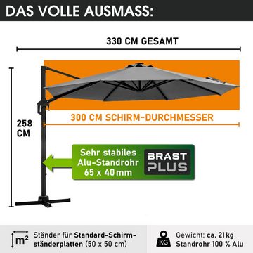 BRAST Sonnenschirm Alu Ampelschirm Ø300cm inkl. Windsicherung & Schützhülle, wahlweise mit LEDs,drehbar schwenkbar & höhenverstellbar