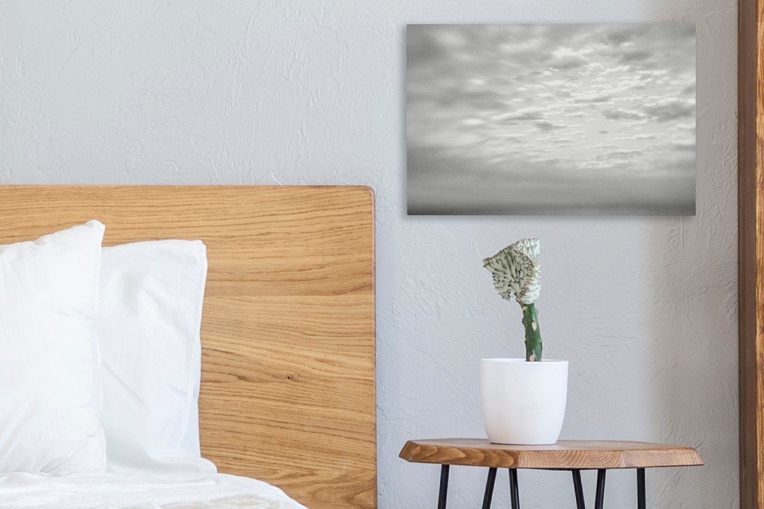 OneMillionCanvasses® Leinwandbild Wölkchen Wanddeko, weiß, schwarz cm - Aufhängefertig, Leinwandbilder, St), und 30x20 (1 Himmel Wandbild am