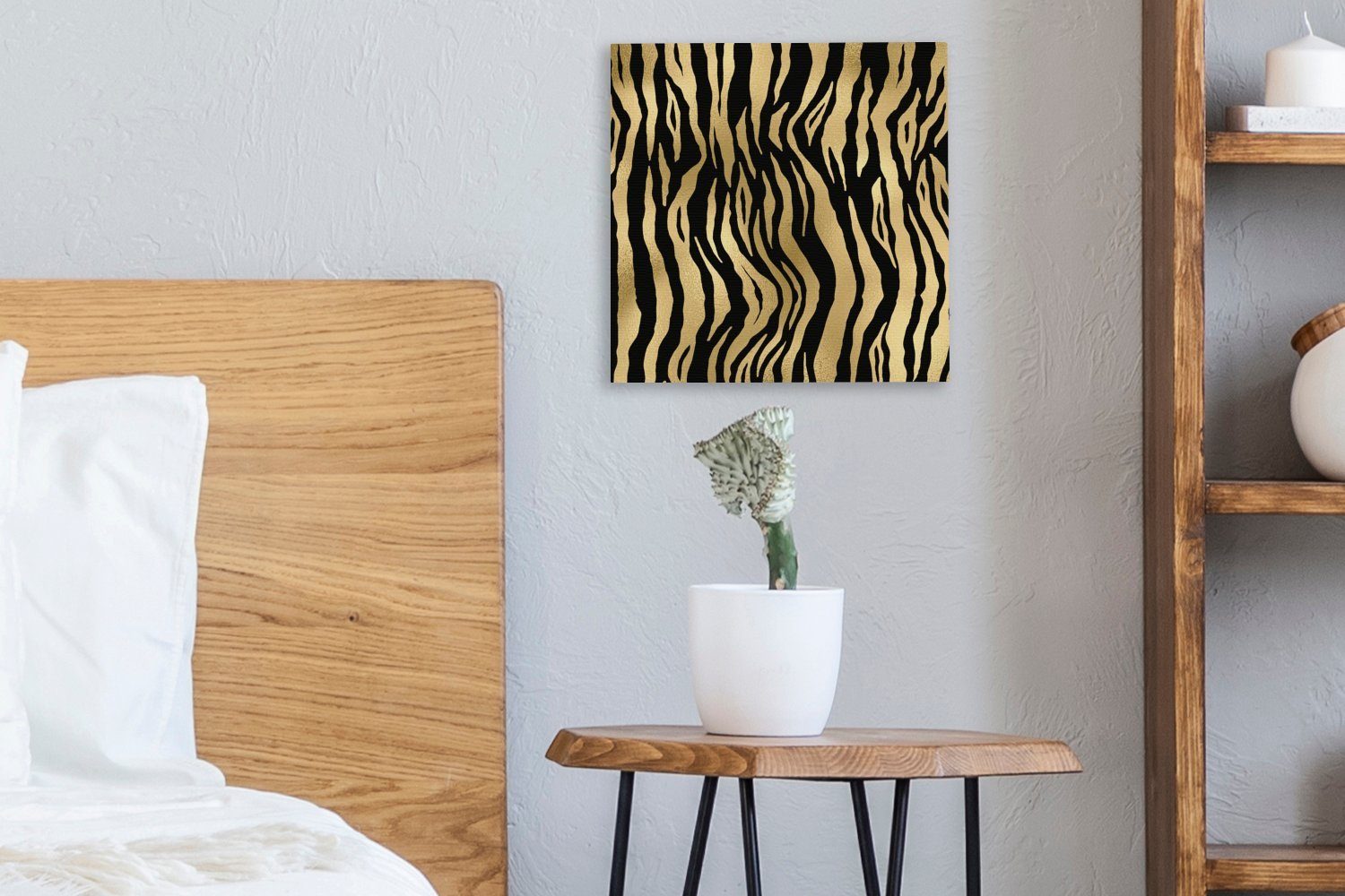 Bilder Leinwandbild OneMillionCanvasses® Schlafzimmer St), Leinwand Zebra für - Wohnzimmer - (1 Muster Gold,
