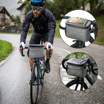 CALIYO Handy-Lenkertasche Lenkertasche Fahrrad mit lenkeradapter, 4.2L fahrradkorb vorne Tasche, mit transparenter Touchscreen und abnehmbarem Schultergurt