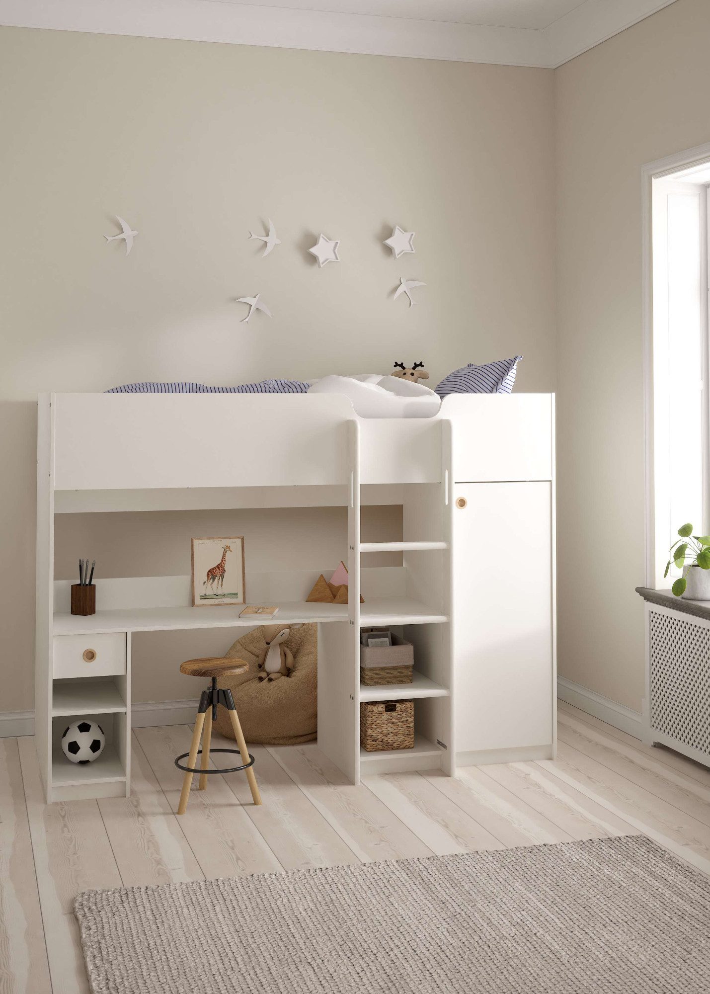 Home affaire Etagenbett Hochbett mit viel Stauraum und Schrank, Hohes Kinderbett mit integriertem Kleiderschrank