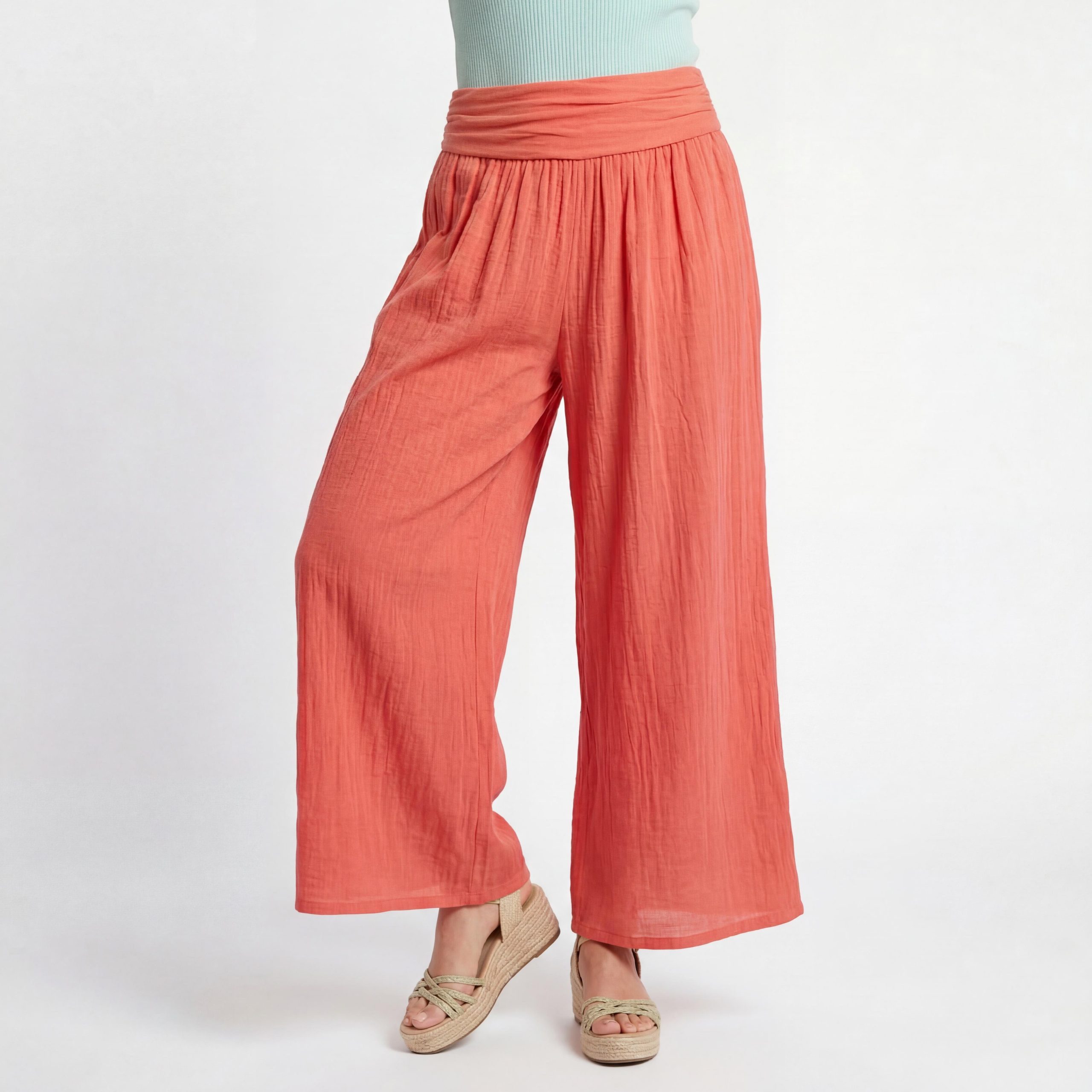 OriginalYou Haremshose Damen Flatterhose Baumwolle Sommerhose Leinen Optik Culotte Volant Middle Waist