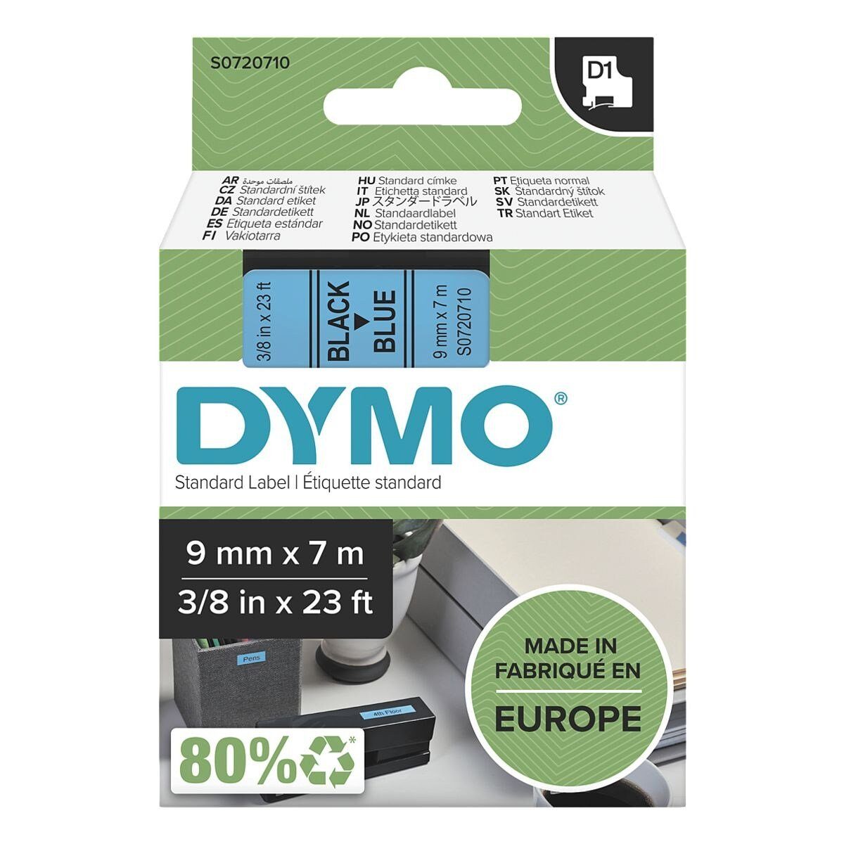 DYMO Beschriftungsband, D1 Schriftband 9 mm x 7 m schwarz/blau