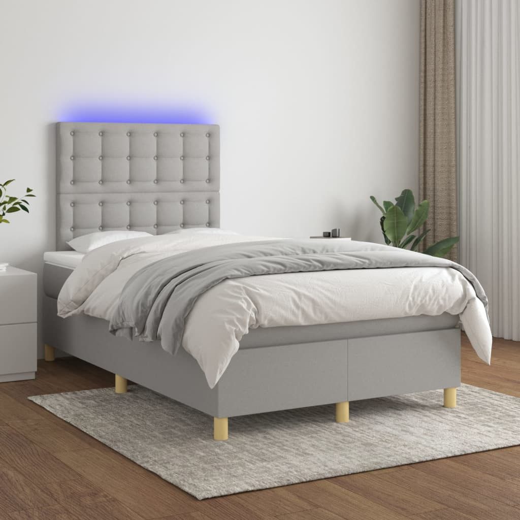 vidaXL Boxspringbett (120 x 200 cm, Knopfheftung Parallel, Hellgrau), mit L günstig online kaufen