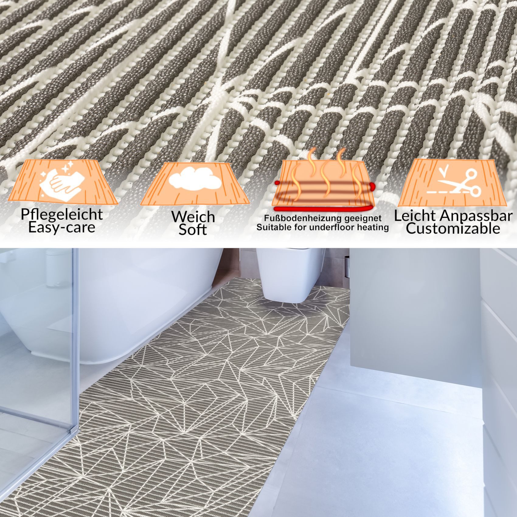 ANRO Schaum-Badematte Antirutschmatte Weichschaummatte Badezimmer Premium, Höhe 5 mm, wasserdurchlässig, pflegeleicht, Rillen, rutschhemmend, Drainage Effekt, strapazierfähig, schnell trocknend, Praktisch, Weich, Rutschhemmend, mit Drainagelöchern, fußbodenheizungsgeeignet, PVC, Eckig, Badteppich Weichschaum 100x65cm Prisma Anthrazit