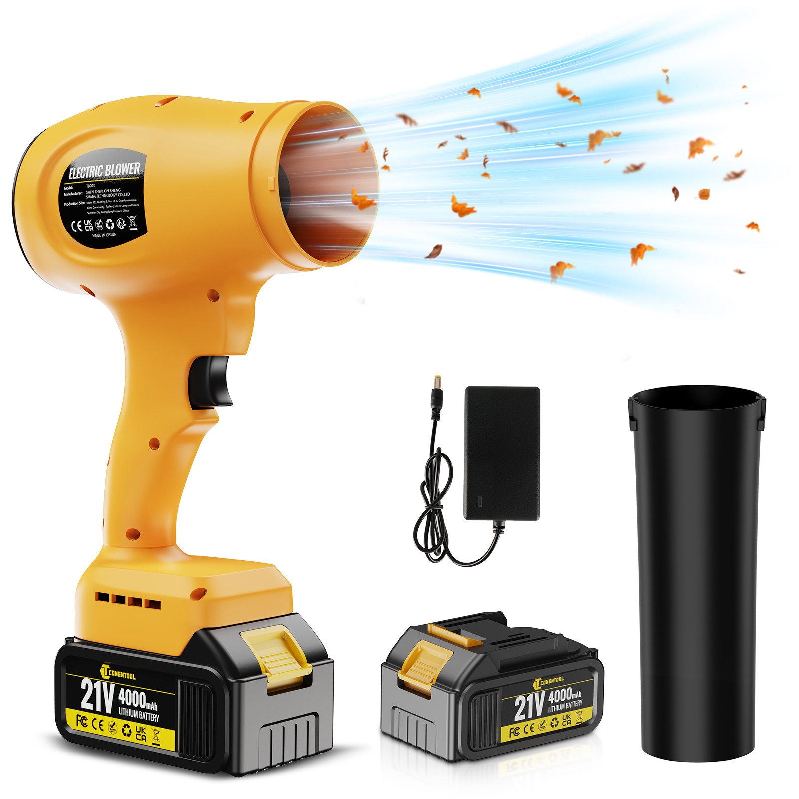 CONENTOOL Akku-Laubbläser Elektrischer Laubbläser 160 m/s, (mit 21V 4.0Ah Akku und Ladegerät), Leichter Gartenbläser für die Terrassenpflege