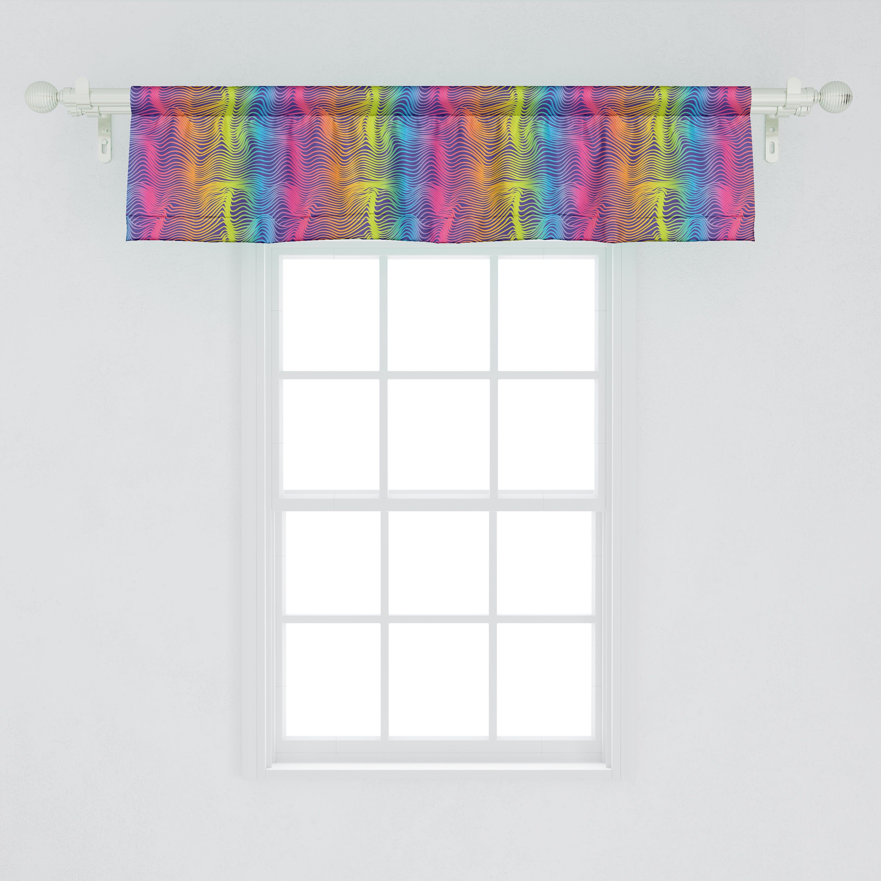 Scheibengardine Vorhang Volant für Dekor Küche Waves Microfaser, Bunt mit Regenbogen-Töne Moderne Schlafzimmer Abakuhaus, Stangentasche