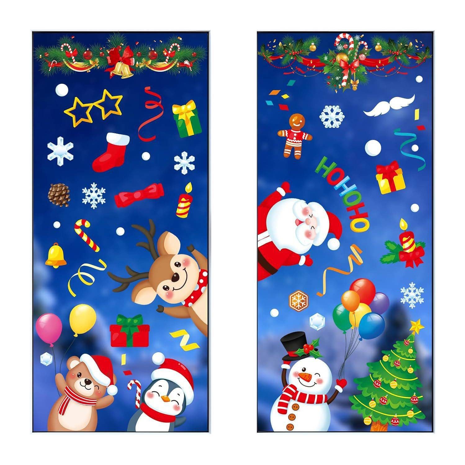 EXTSUD Fensterbild Weihnachtsdeko Fenster innen außen, 9 Blätter Fensterbilder, Weihnachten selbstklebend PVC Fenstersticker Fensteraufkleber