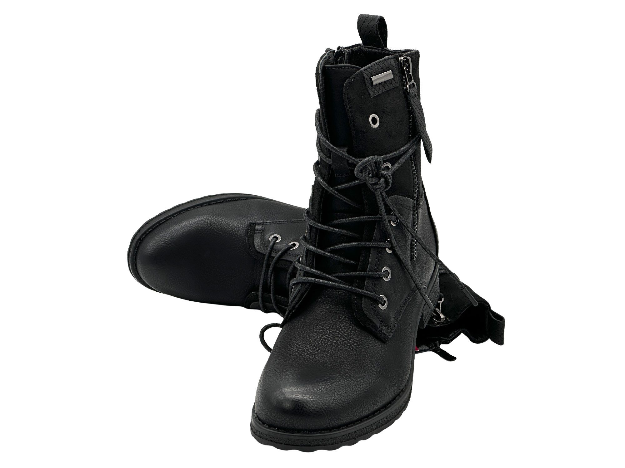 Nowaland Casual Damen Boots mit Warmfutter und Reißverschluss Stiefelette Dekorative Schnürung und kuscheliges Warmfutter