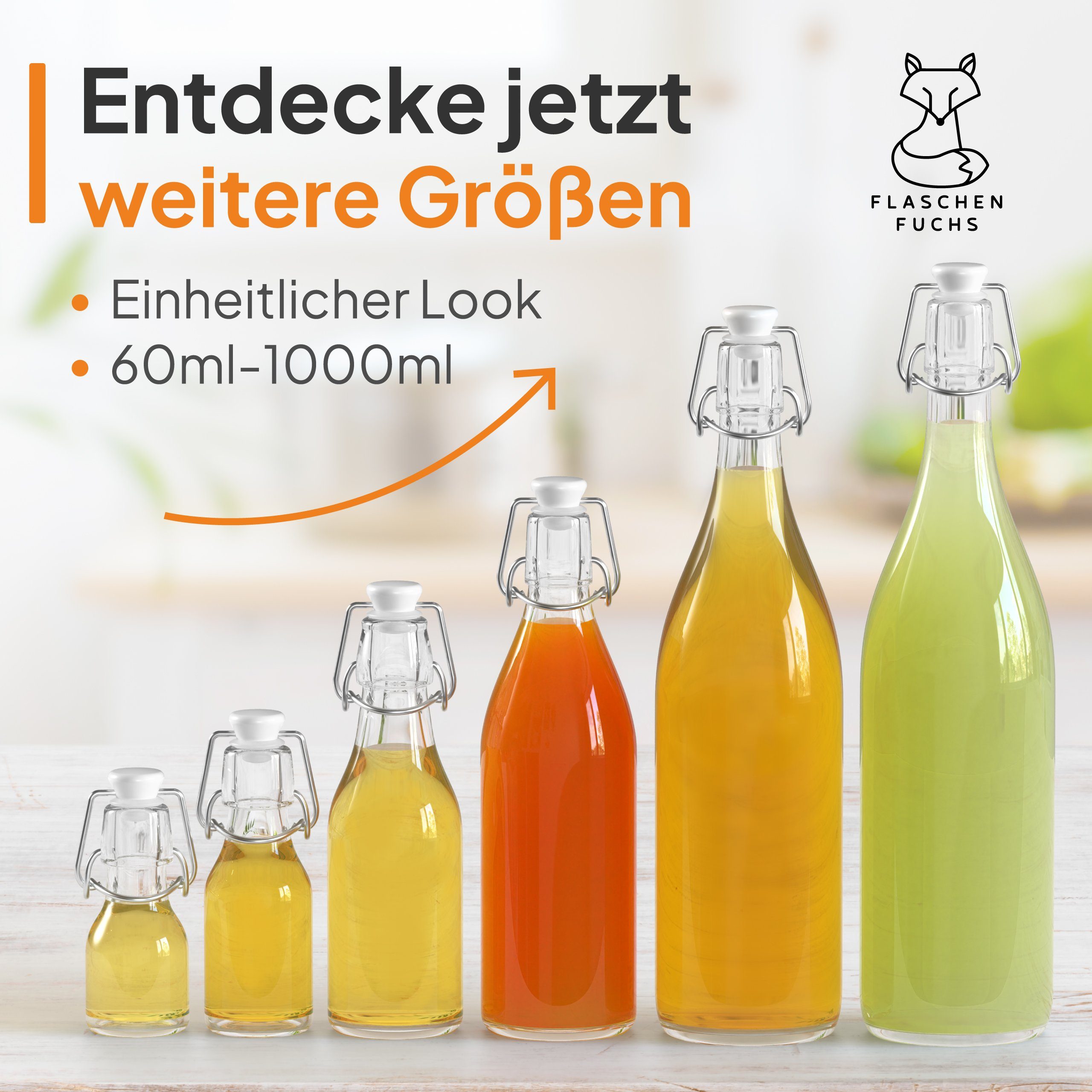 Schnaps Vorratsglas befüllen zum 60ml Flaschen Glas, Bügelverschluss Likörflaschen, Set) (24er Flaschen-Fuchs