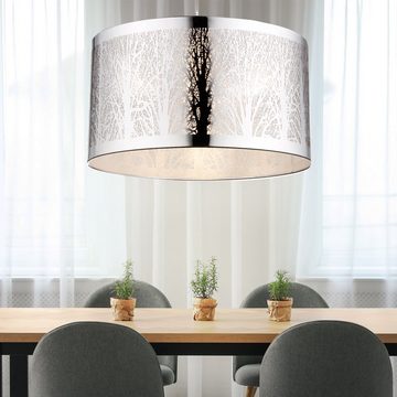 etc-shop Deckenleuchte, Leuchtmittel nicht inklusive, Design Pendel Leuchte Baum Muster Hänge Lampe Chrom Decken Beleuchtung