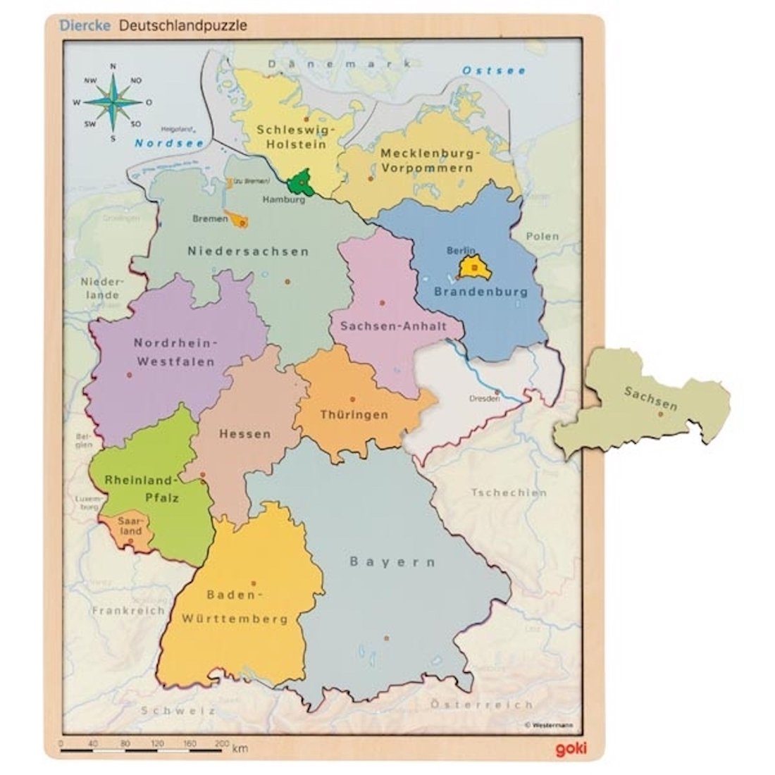 goki Rahmenpuzzle Schichtenpuzzle Rahmenpuzzle Deutschlandpuzzle Holzpuzzle, 98 Puzzleteile, Die Bundesländer als Puzzle!