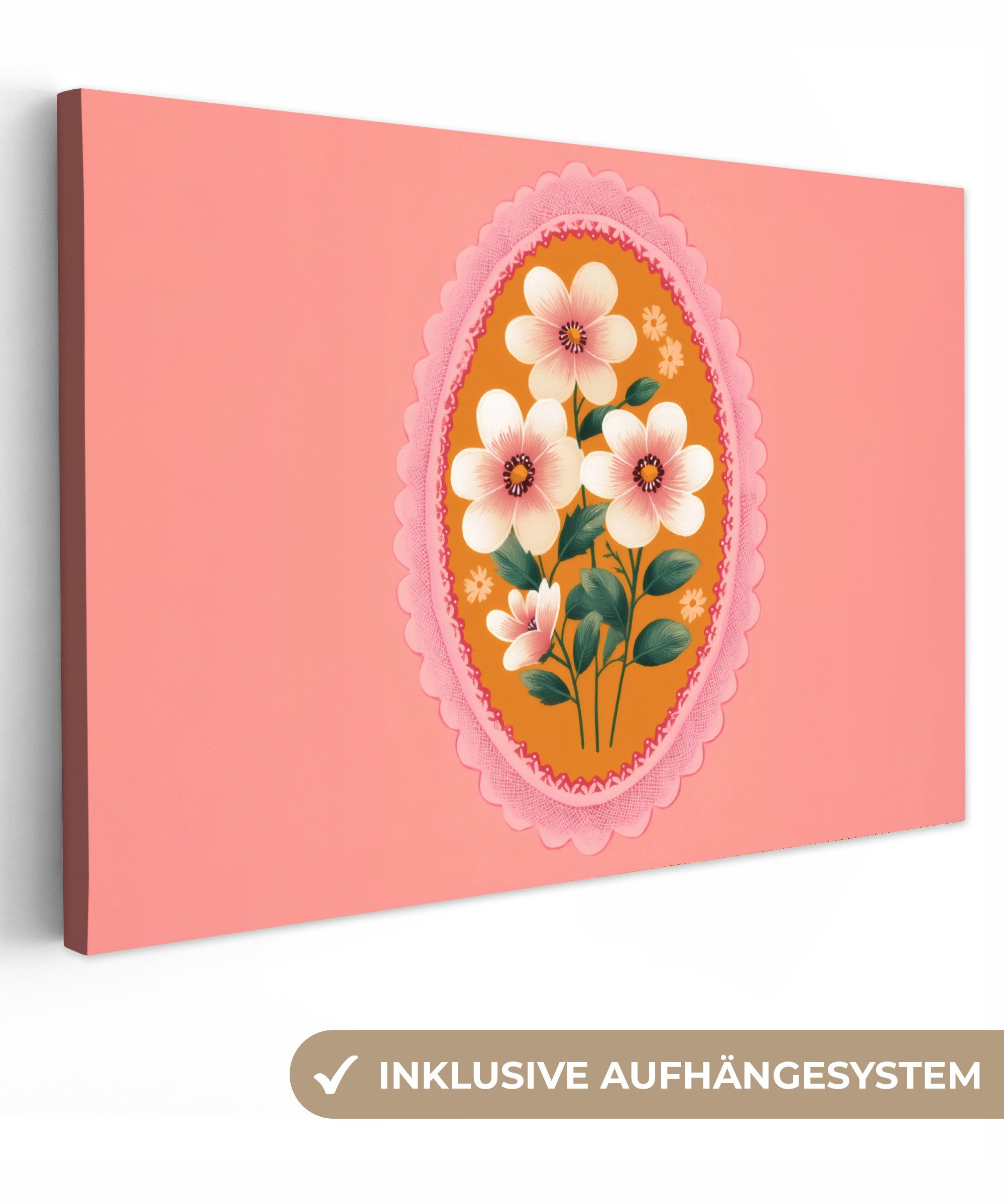 Leinwandbild Illustration - Blumen - Bordüre - Rosa