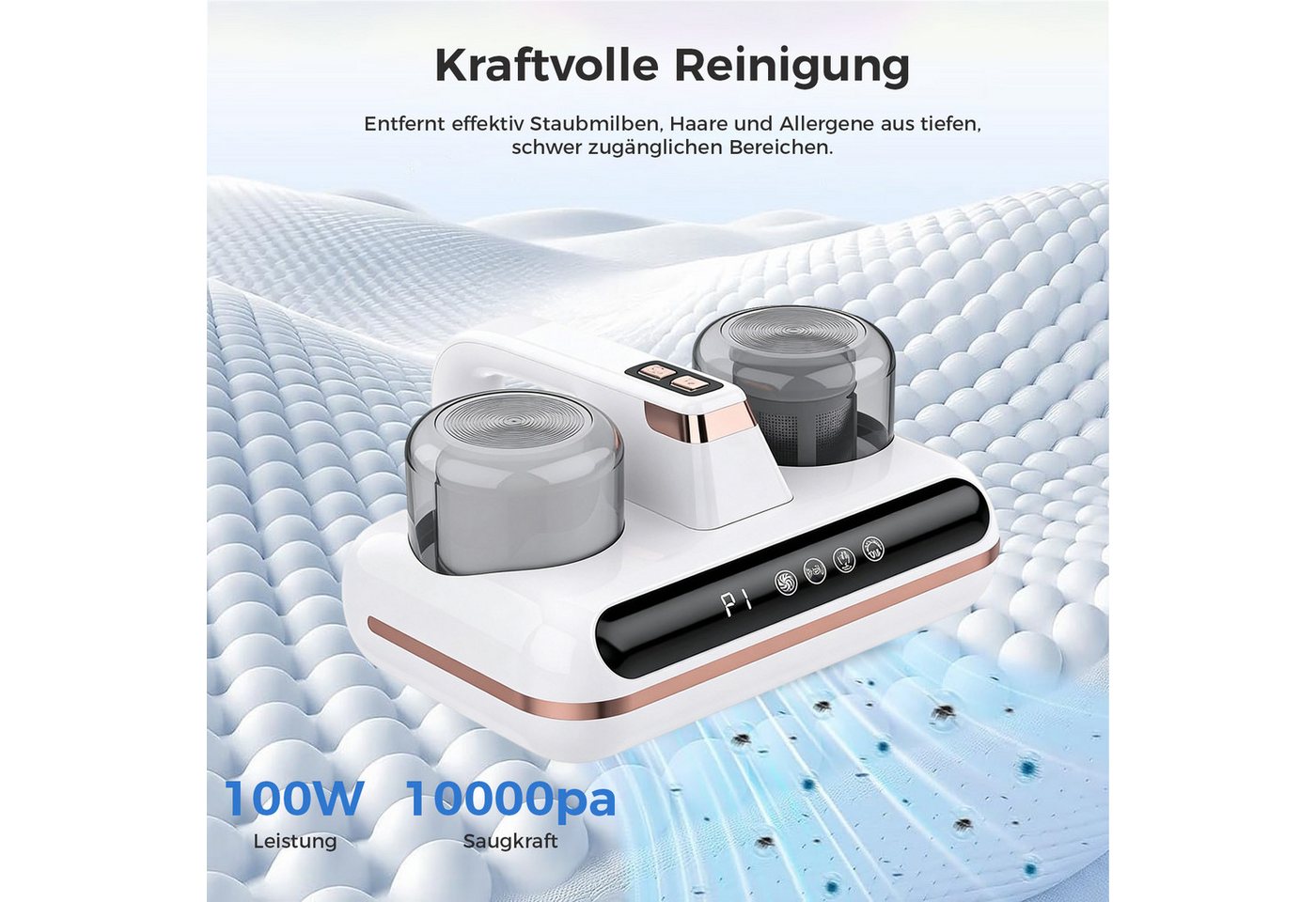 AKKEE Matratzenreinigungsgerät Milbensauger für Matratzen, Milbenstaubsauger mit UV-C Licht, 100 W