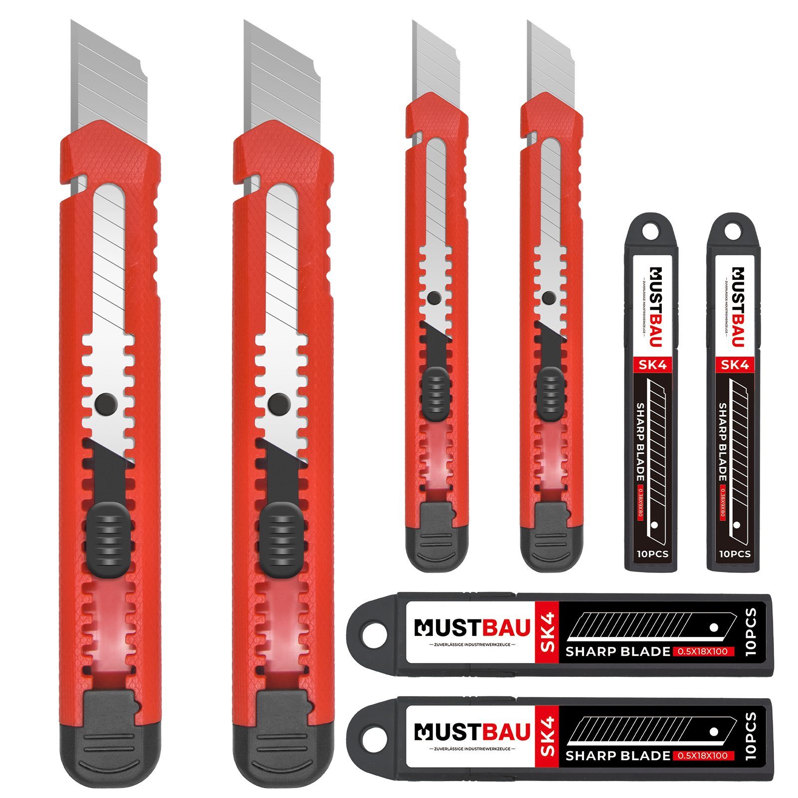 Mustbau Cuttermesser, 4 Stücke Taschenmesser mit 40 zusätzlichen SK4 Klingen