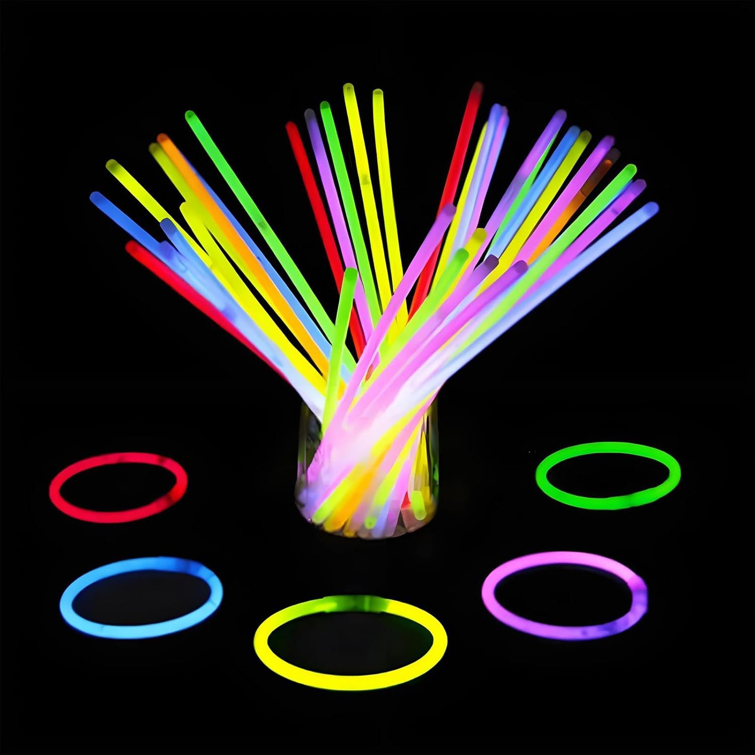Youyijia Fensterdekoration 300 Stück Knicklichter Party Set mit Verbindern Ultrahelle Glow Sticks