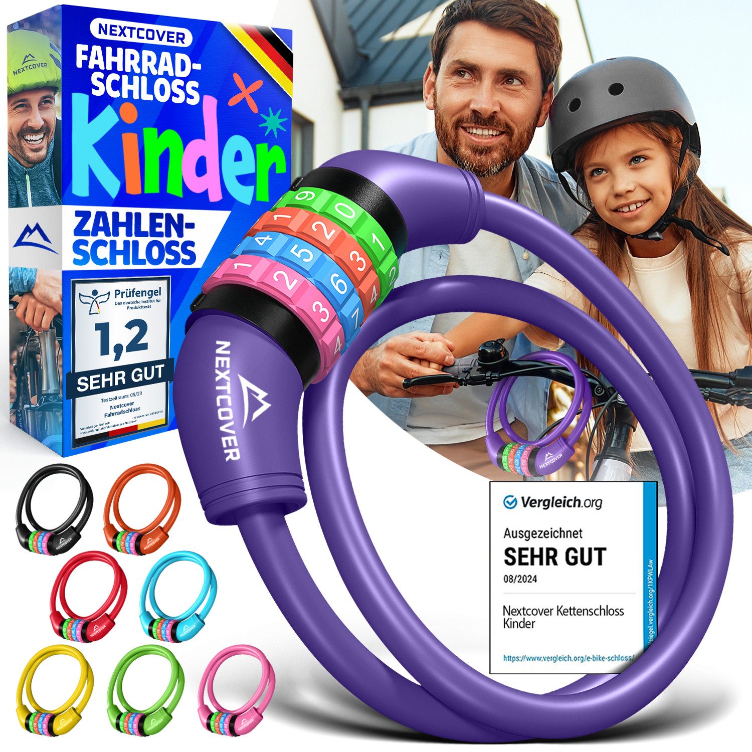 Nextcover Zahlenkabelschloss NEXTCOVER® Fahrradschloss Kinder mit 4-stelligem Zahlencode