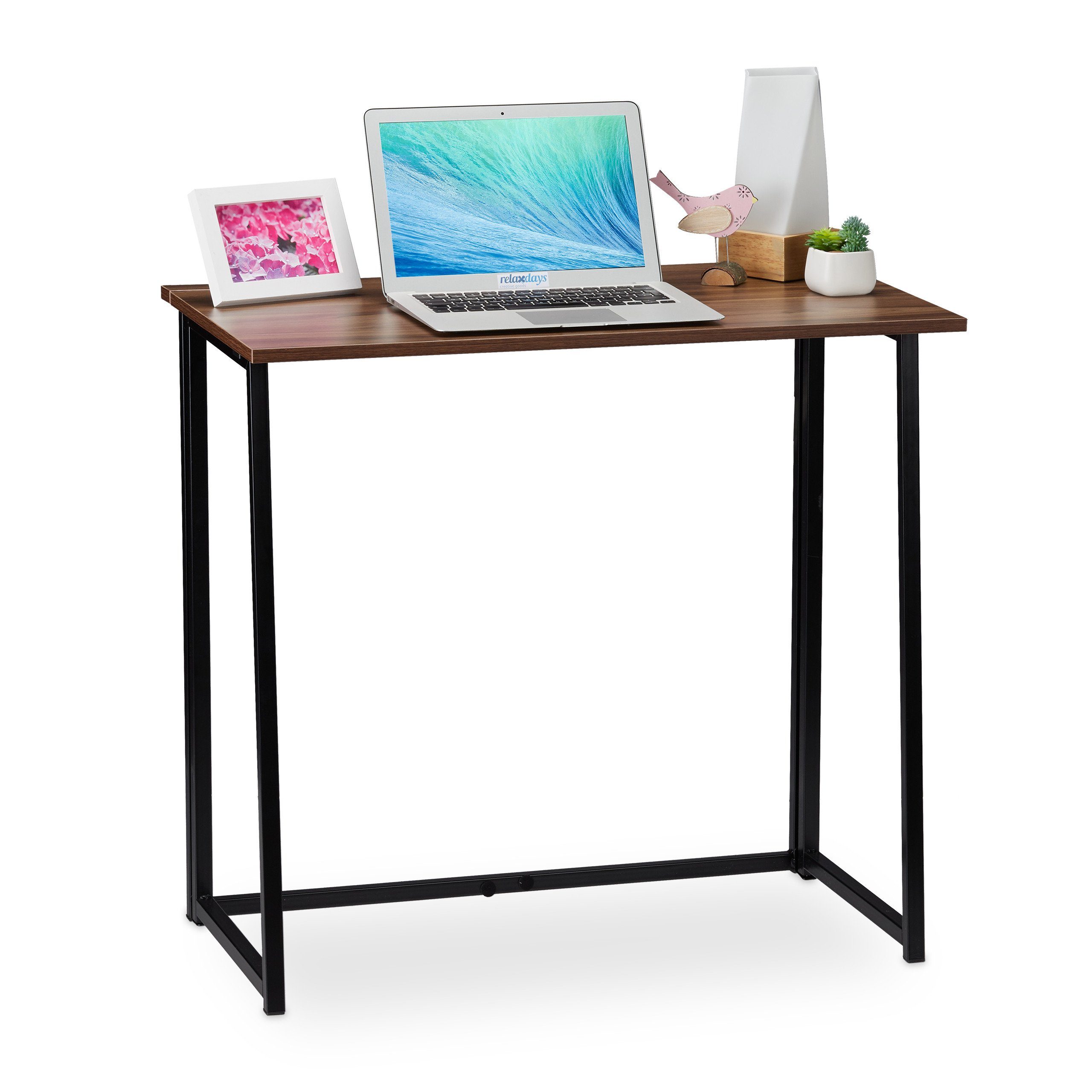 relaxdays Schreibtisch Schreibtisch klappbar, Holz / Schwarz Braun Schwarz