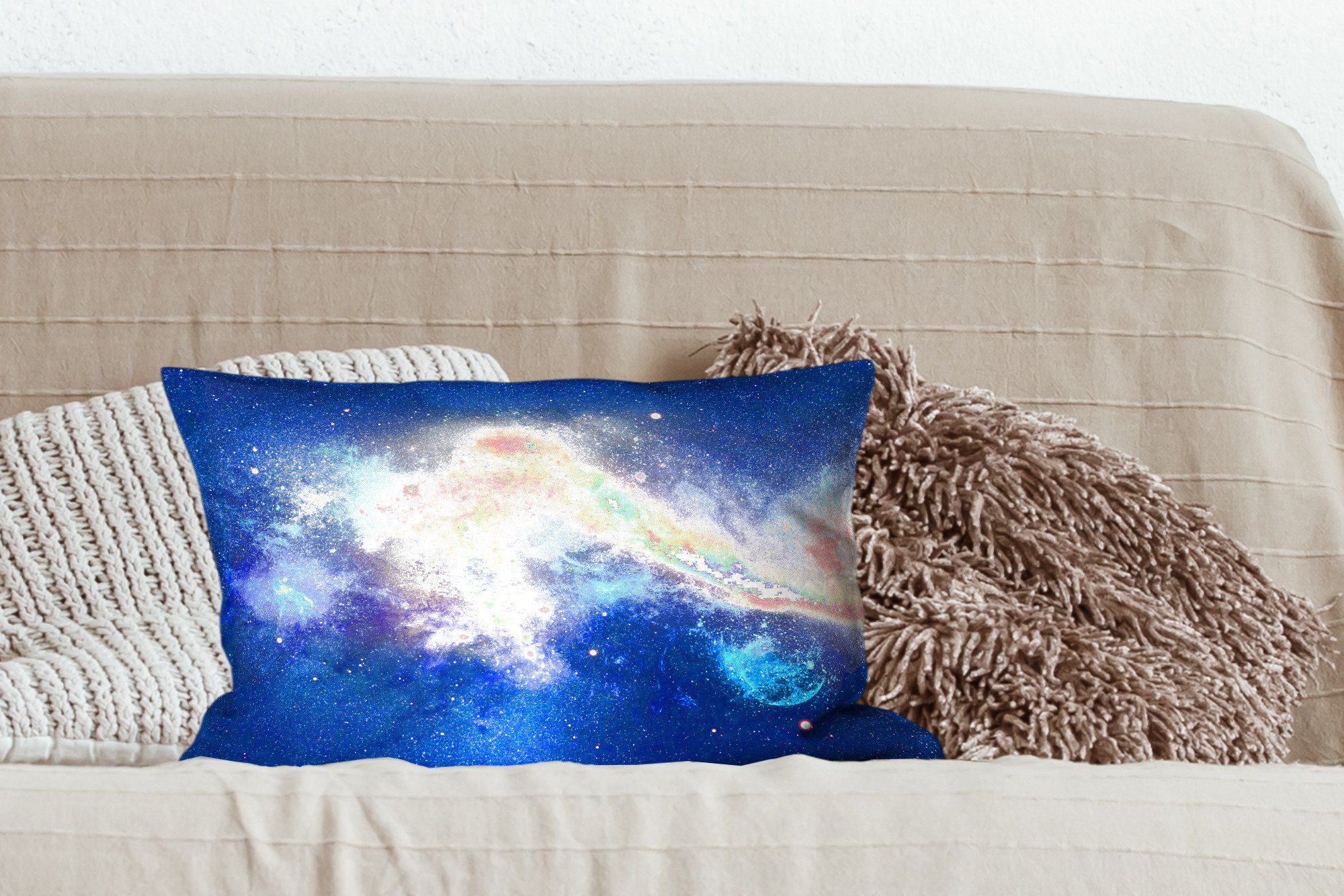 MuchoWow Dekokissen Universum - Blau Füllung, - Zierkissen, Dekoration, Wohzimmer Dekokissen Schlafzimmer mit Sterne