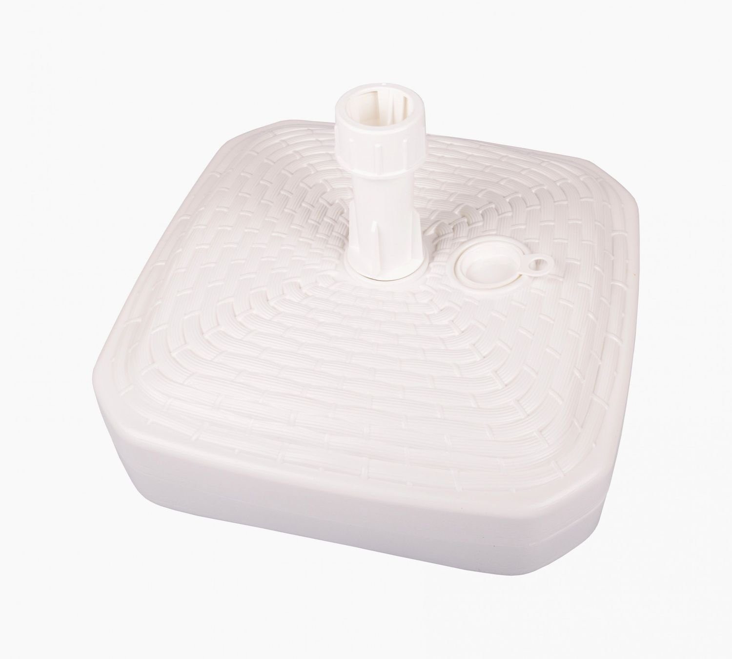 Prosperplast Kunststoffschirmständer Sonnenschirmständer Weiß 12L befüllbar Rattan Schirmständer Schirmhalt