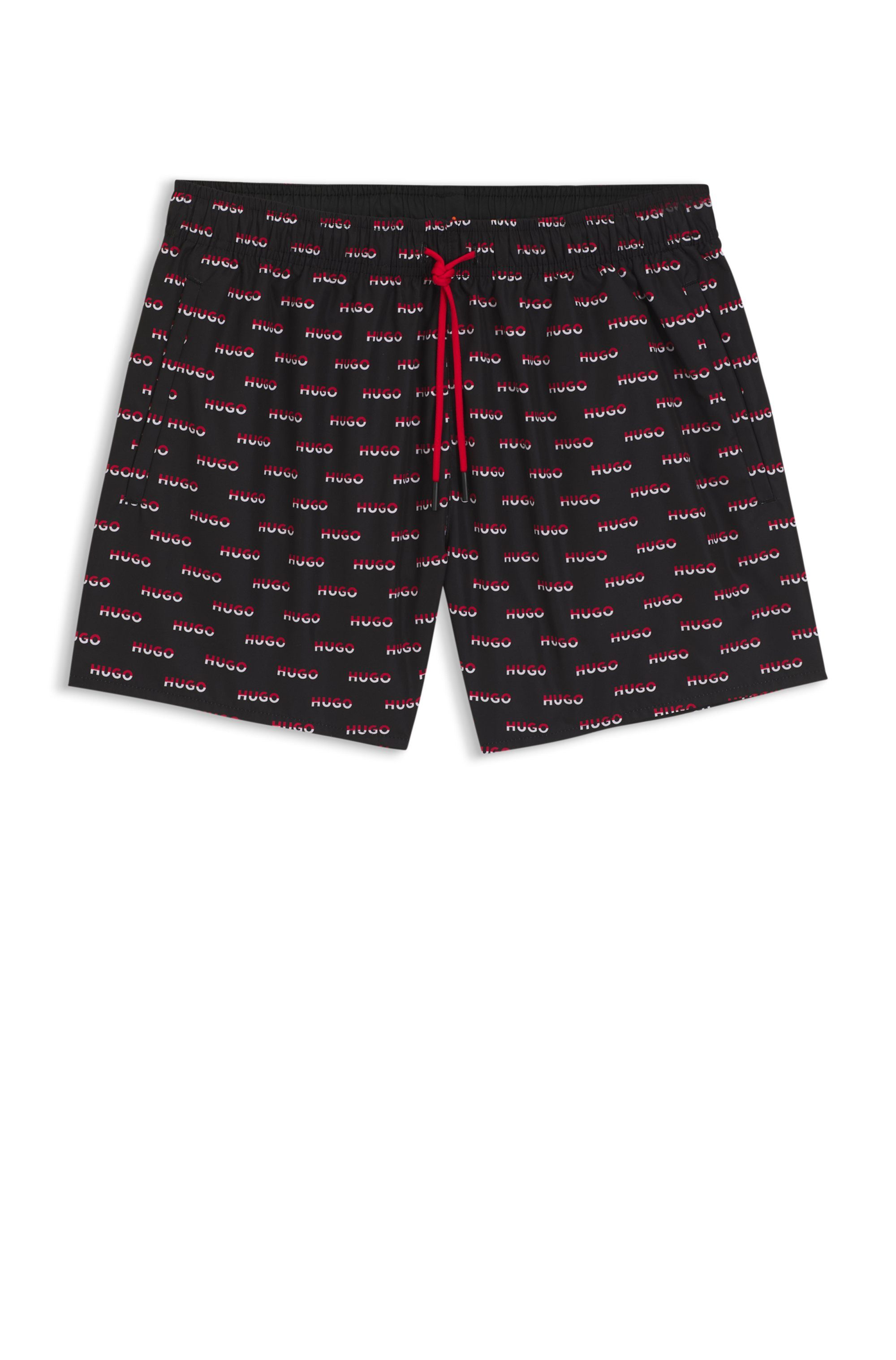 HUGO Badehose durchgehender Split-Logo-Print, Verstellbarer Tunnelzug am Bund