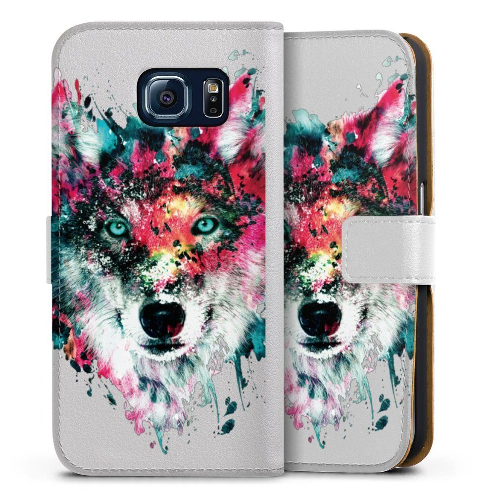 DeinDesign Handyhülle Riza Peker Wolf bunt Wolve ohne Hintergrund, Samsung Galaxy S6 Hülle Handy Flip Case Wallet Cover Handytasche Leder