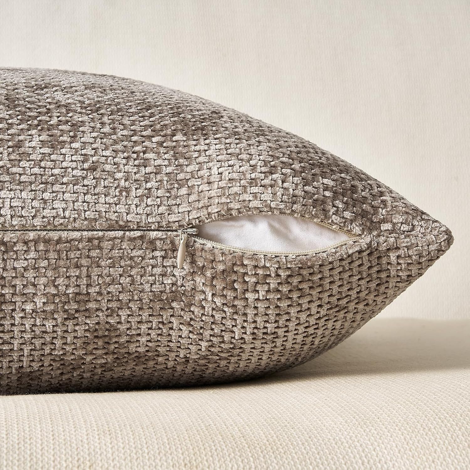 Topfinel Kissenbezug 40x40 Chenille reißverschluss herbst weihnachten dekokissenbezug sofa, (2 Stück), kissenbezüge 40x40 Khaki bettwäsche kopfkissenbezüge pfle – Bild 4 von 5