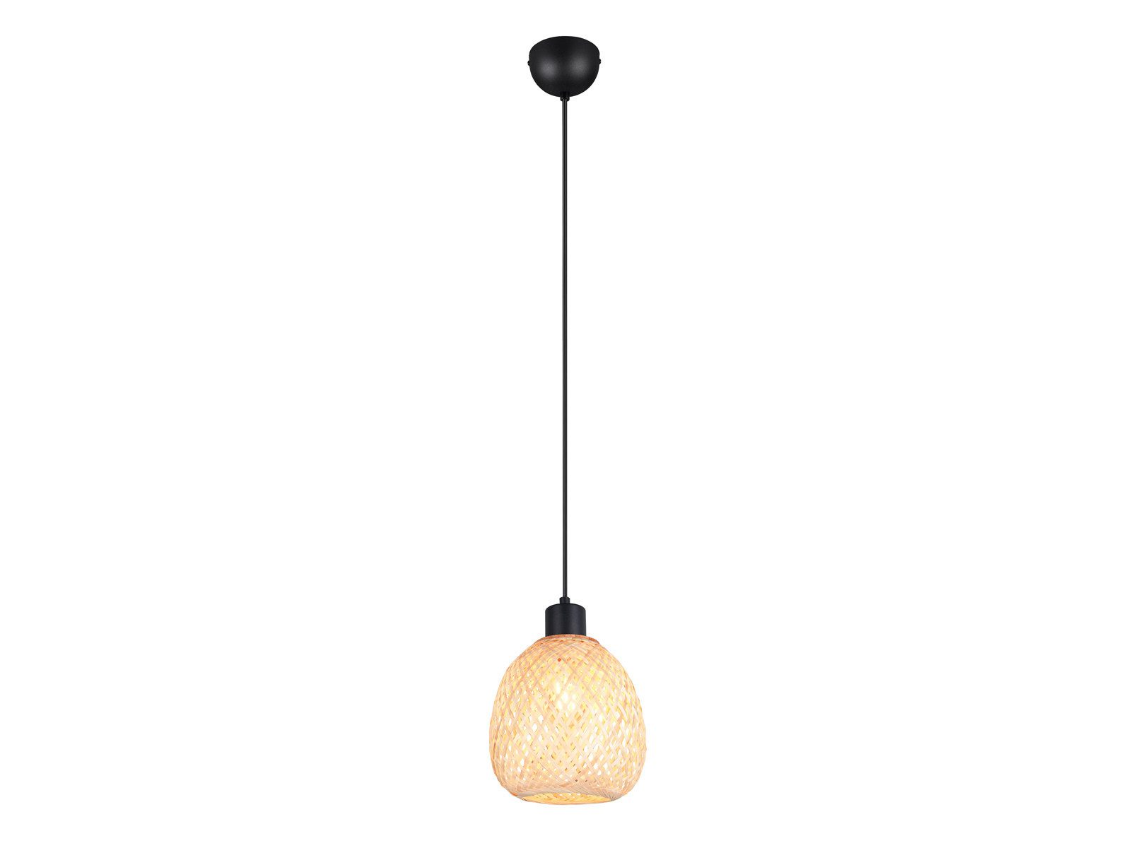 Reality Leuchten LED Pendelleuchte, Dimmfunktion, LED wechselbar, über Lichtschalter in 3 Stufen dimmbar, warmweiß, Klein-e Korb-lampe Lampenschirm geflochten Bambus hängend Bett, Ø 18cm