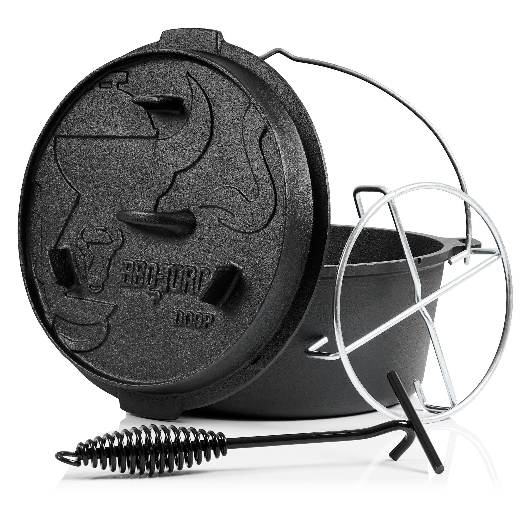 BBQ-Toro Grilltopf Dutch Oven DO9PX, 9,0 L Premium Gusseisen Kochtopf, Gusstopf, Gusseisen (4-tlg)