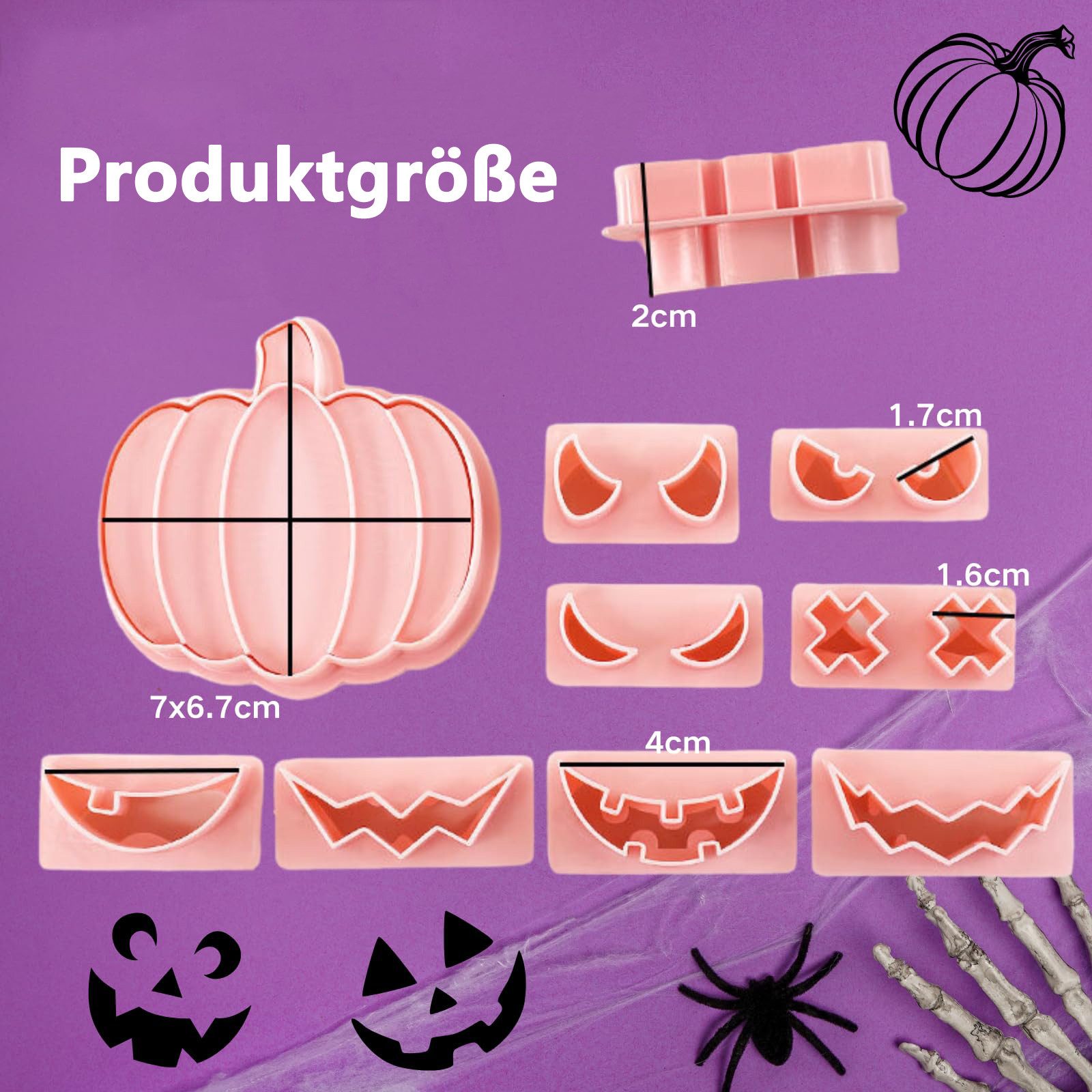 Sorvyzxn Ausstechform Halloween-Ausstechformen-Set, 10 Stück, 3D-Kunststoff, drückbar, (10-St), Kürbiskopf, Keksausstecher, Set für Halloween-Partyzubehör – Bild 2 von 5