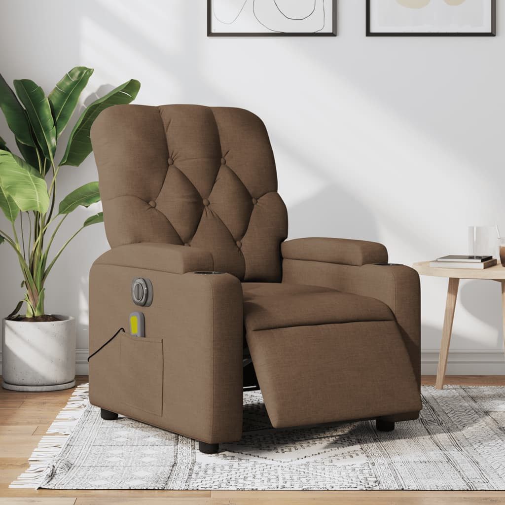 vidaXL Massagesessel, Massagesessel Elektrisch Braun Stoff