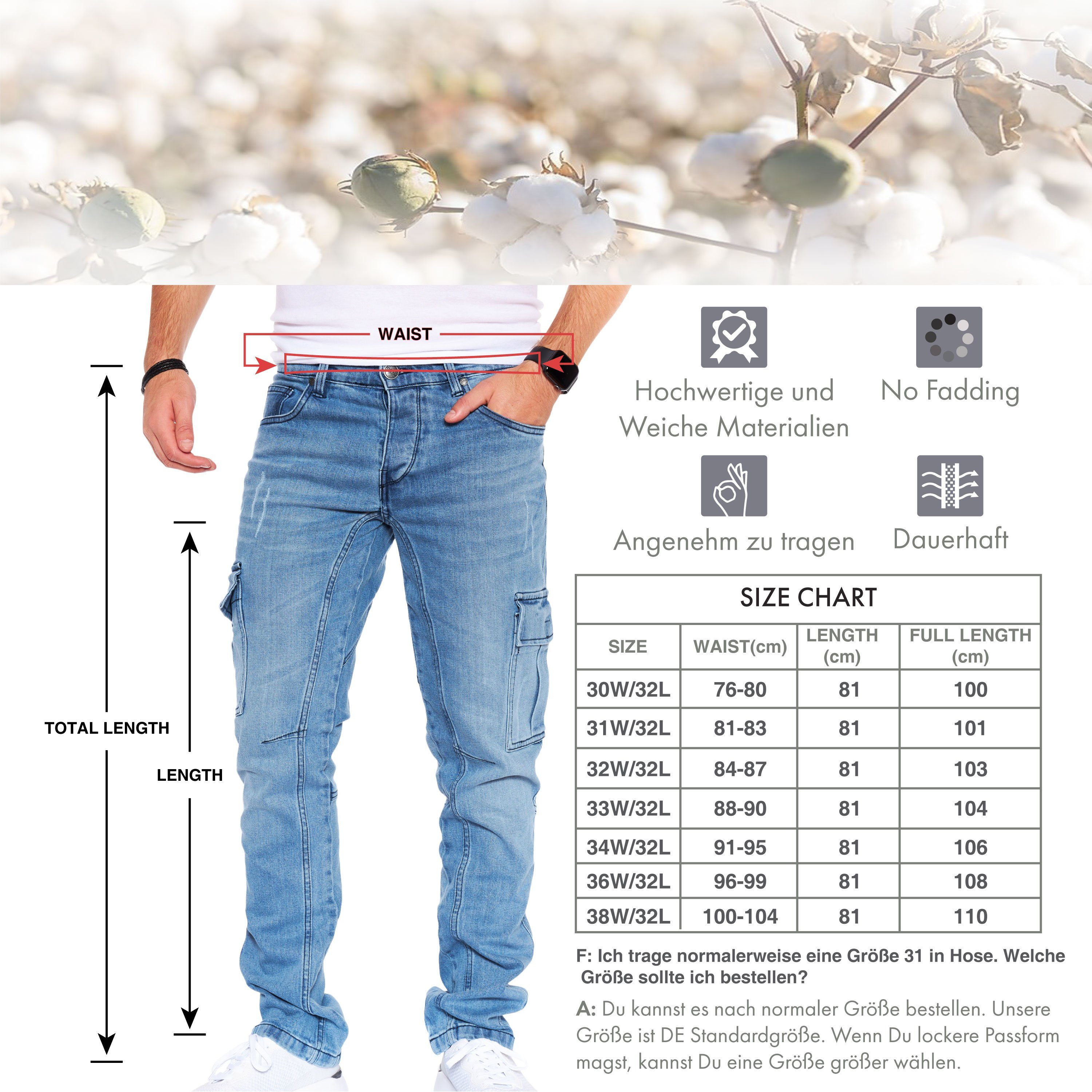 Styleko Cargohose Cargo Jeans Herren Cargohose für Herren Jeans stretch Cargohose Herren