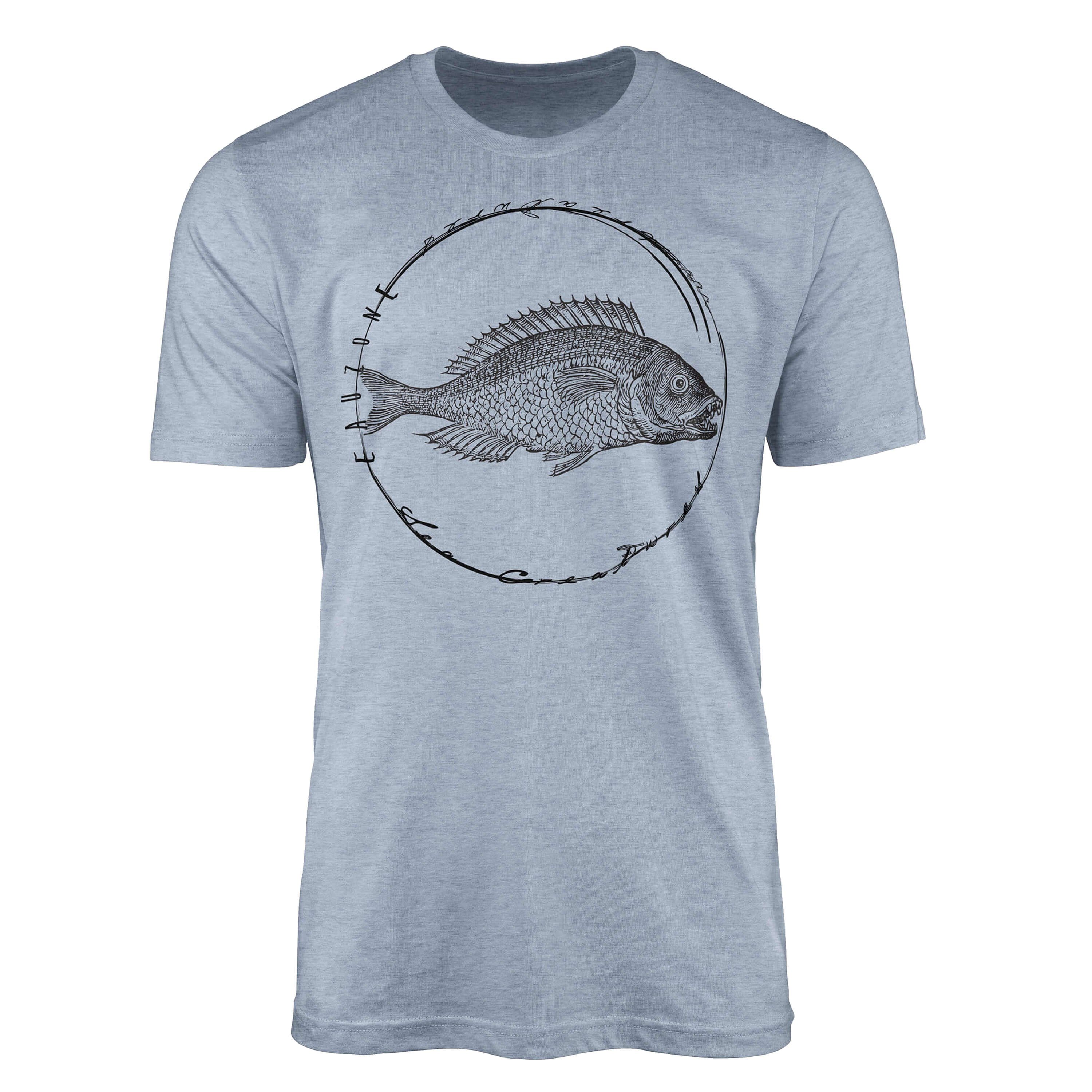 Sinus Art T-Shirt T-Shirt - Fische Tiefsee Sea Creatures, 087 Sea sportlicher feine Serie: Struktur Denim und Stonewash Schnitt 