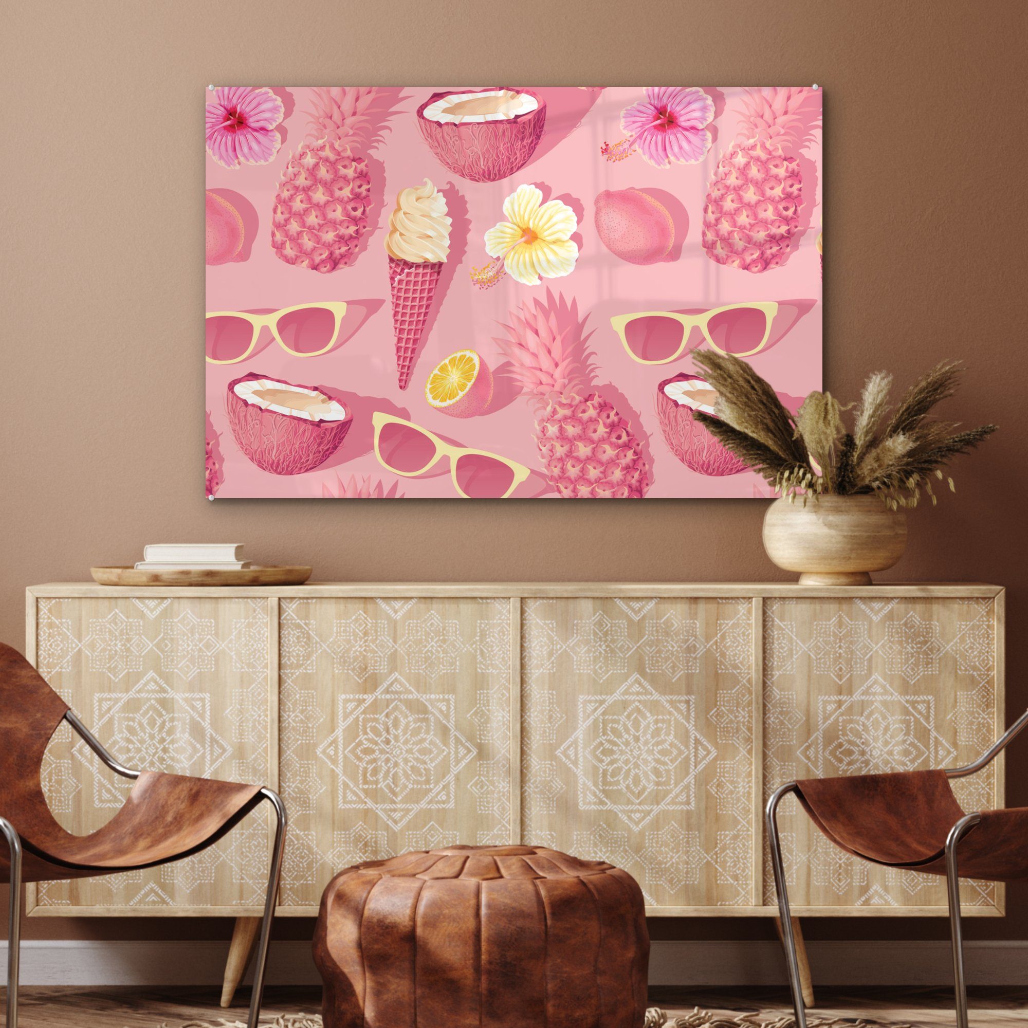 Rosa, - Wohnzimmer Acrylglasbilder Acrylglasbild Sommer MuchoWow Muster (1 & St), - Schlafzimmer