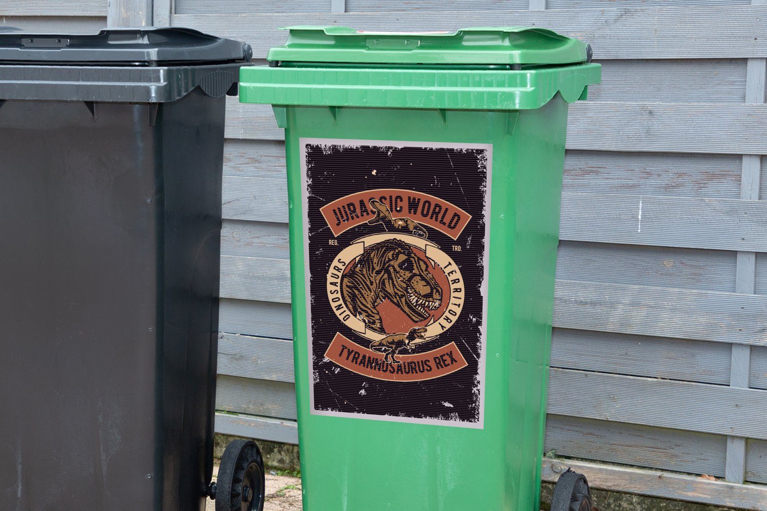 Abfalbehälter Sticker, Mülleimer-aufkleber, Jurassic world Mülltonne, MuchoWow Dinosaurier Wandsticker - Retro (1 Container, St), -
